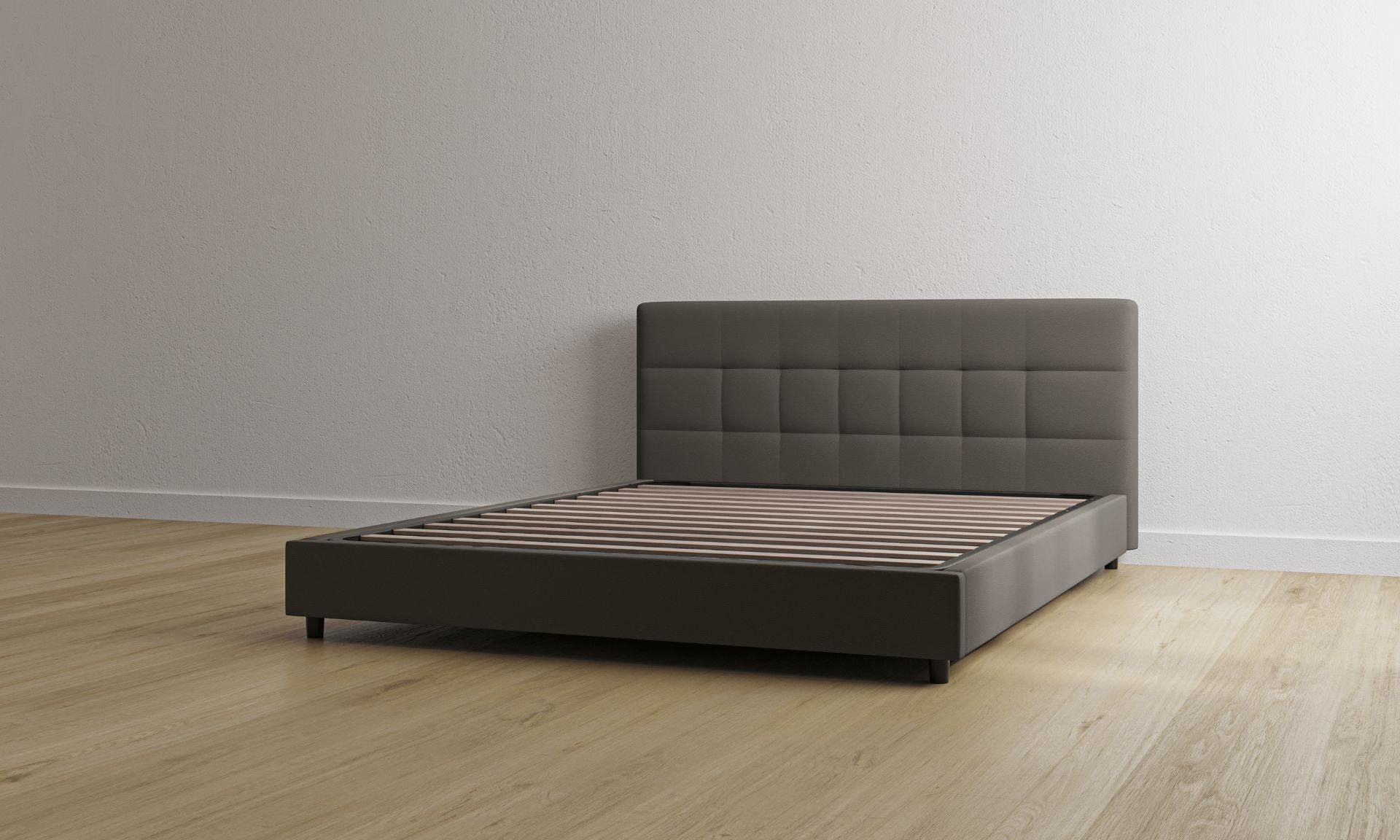 Letto contenitore grigio con testiera