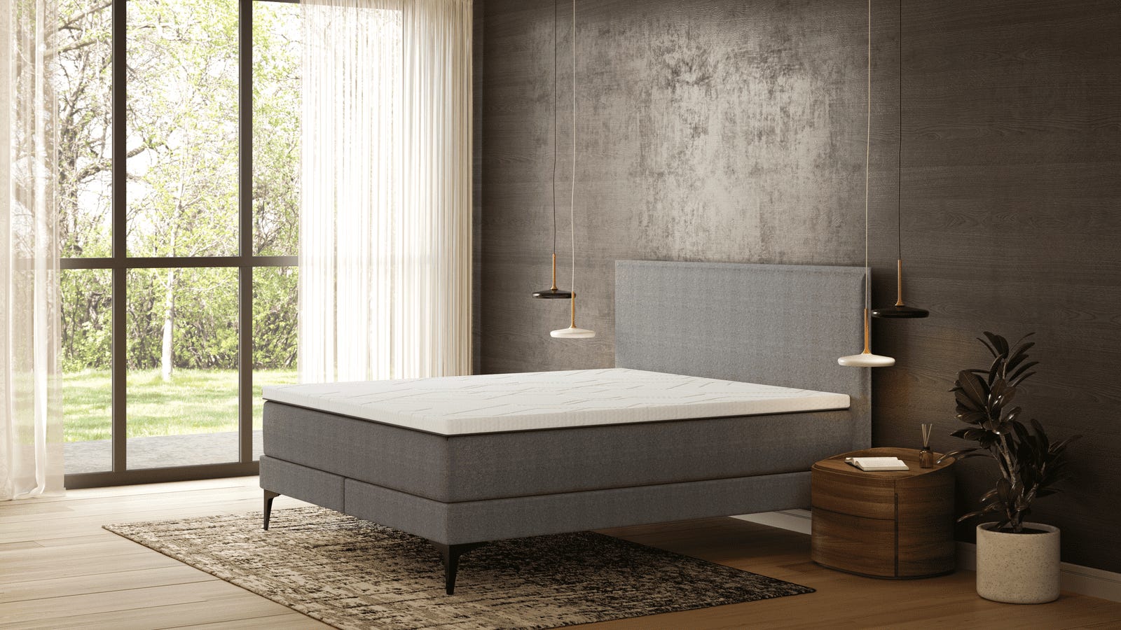 Signature - Dark Grey - Pillow HB - Metal Ft - Diamond Top