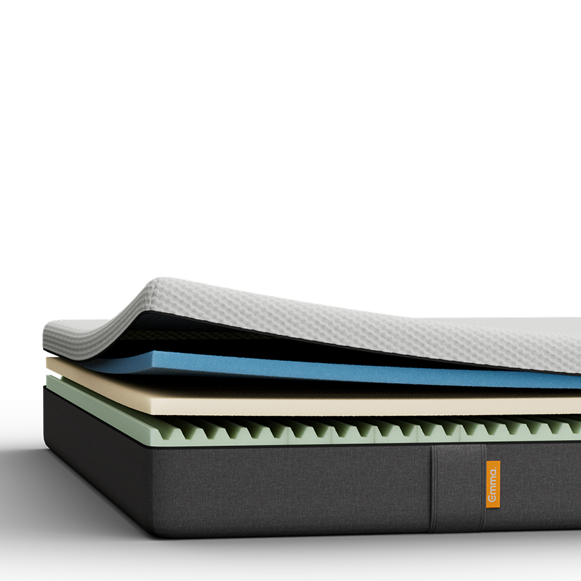 Imagem do colchão Emma Original com detalhes das camadas visíveis