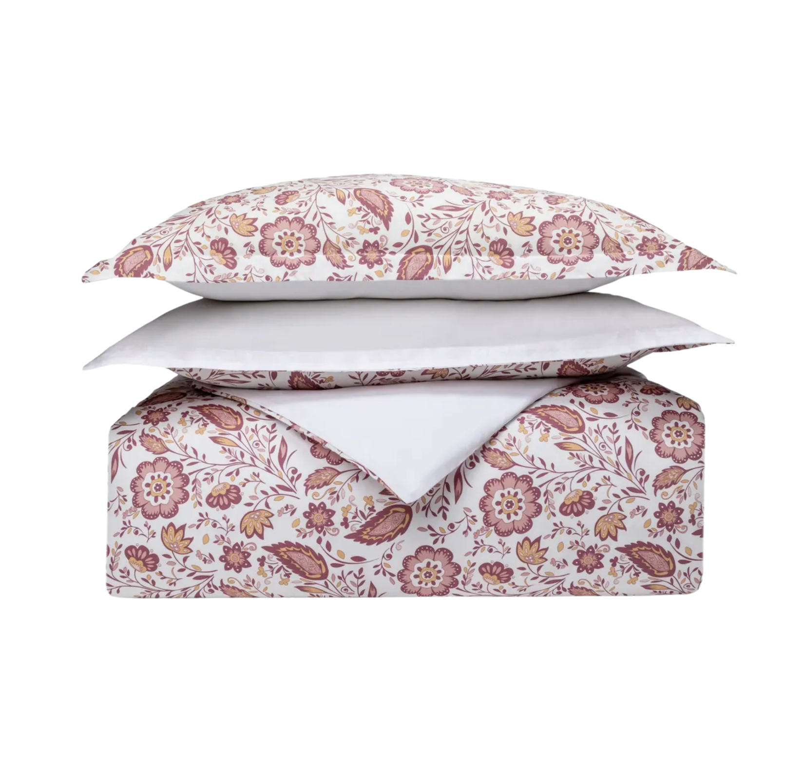 Set di biancheria da letto con motivo floreale con due cuscini.