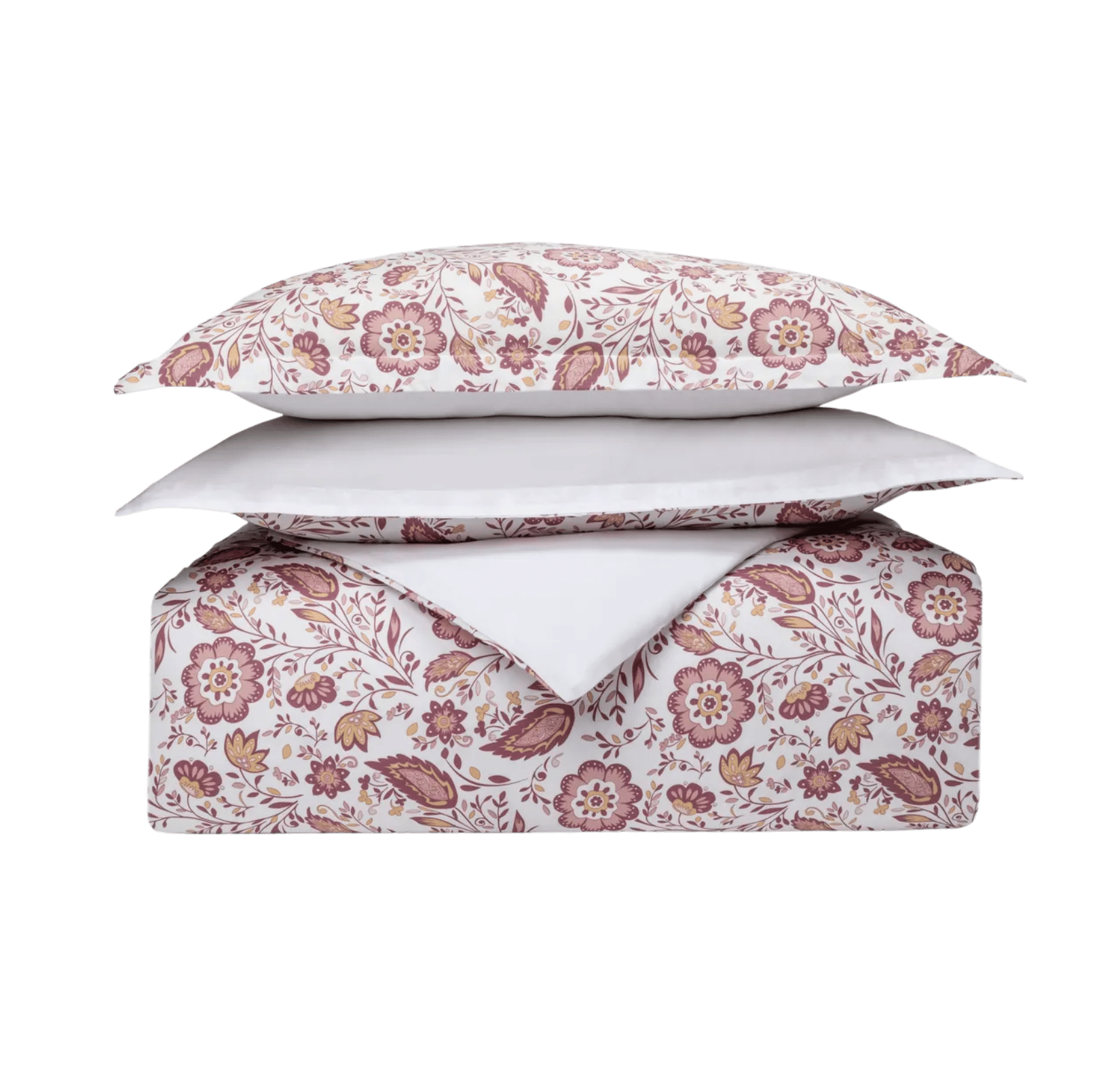 Set di biancheria da letto con motivo floreale con due cuscini.