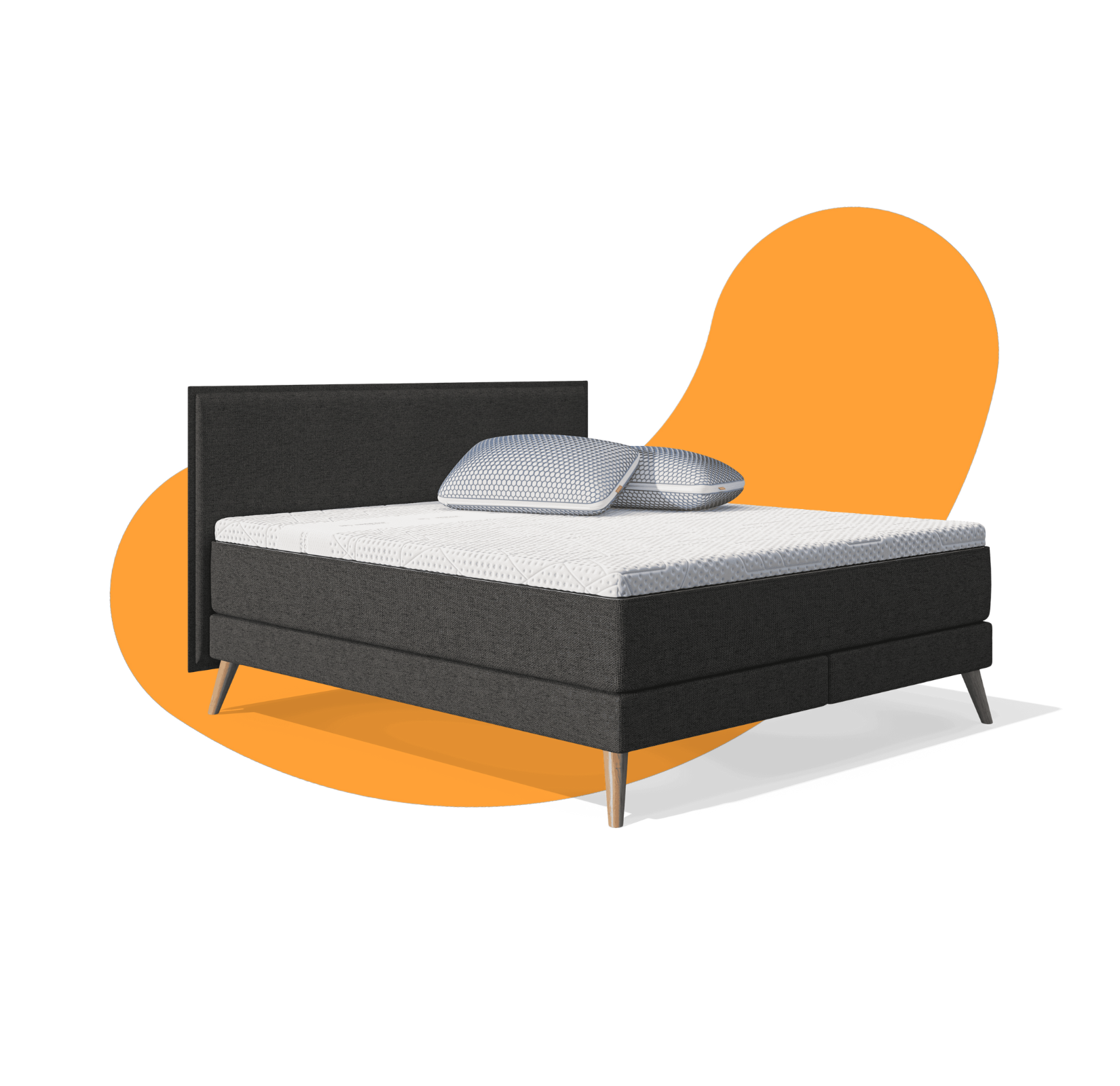 Emma Elite Boxspringbett Komfort Set: Elite Boxspringbett, Topper und 2x Kissen.