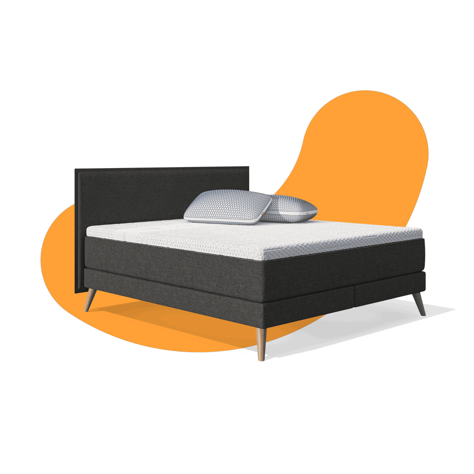 Emma Elite Boxspringbett Komfort Set: Elite Boxspringbett, Topper und 2x Kissen.