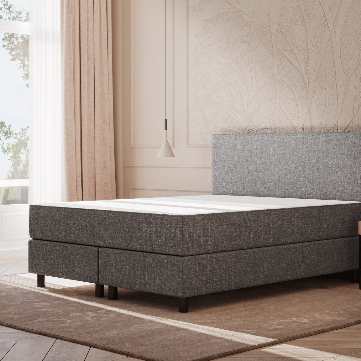 Emma Original Boxspring 160x200 - Donkergrijs - Klassiek Hoofdboord - Zwart Eiken 