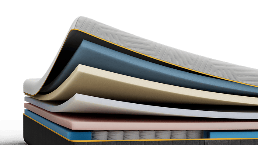 Emma Original Pro mattress cross-section with gold trim, showing quilted cover and foam layers over pocket springs.