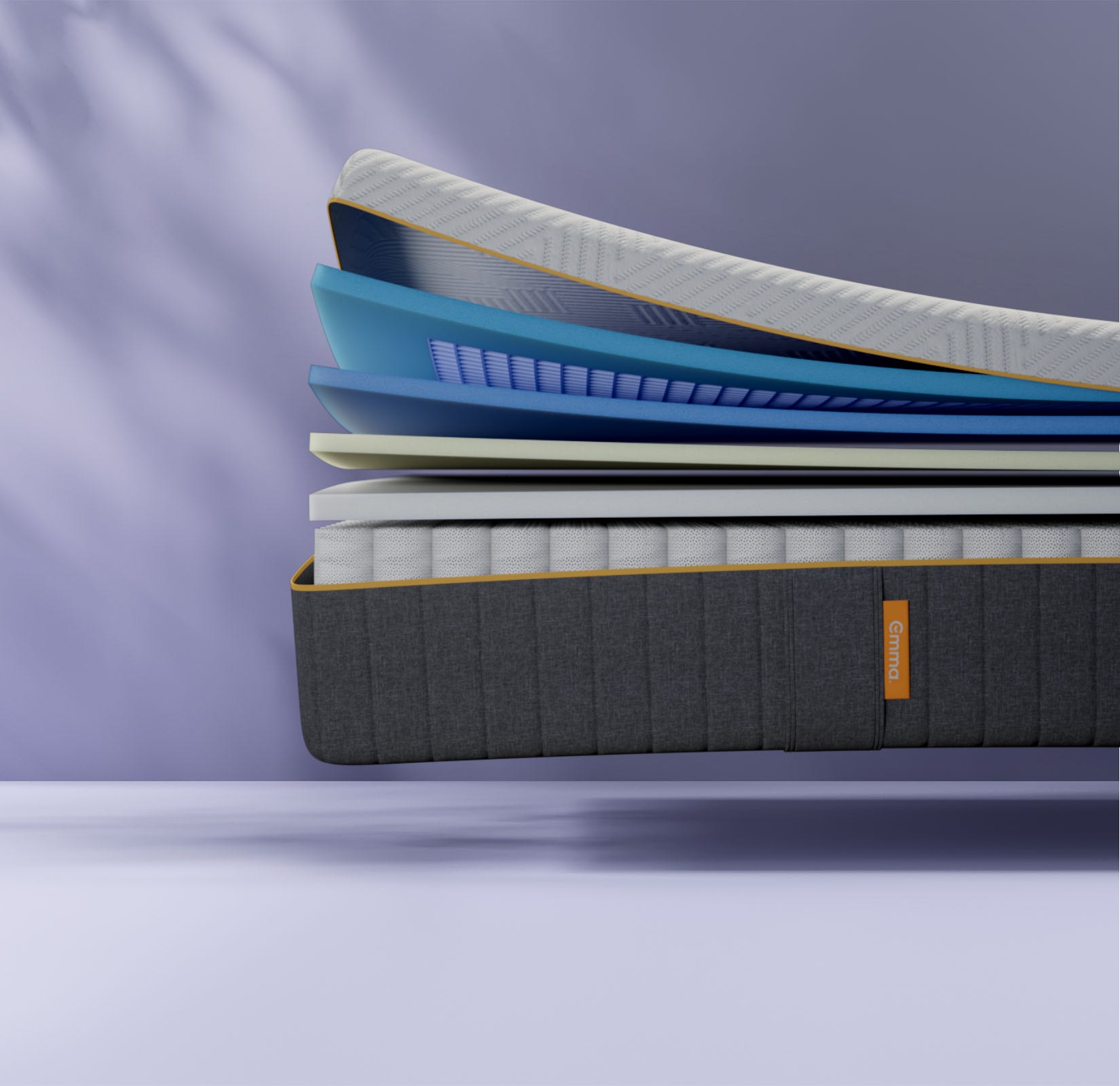 Imagem do colchão Emma Zero Gravity com detalhes das camadas visíveis