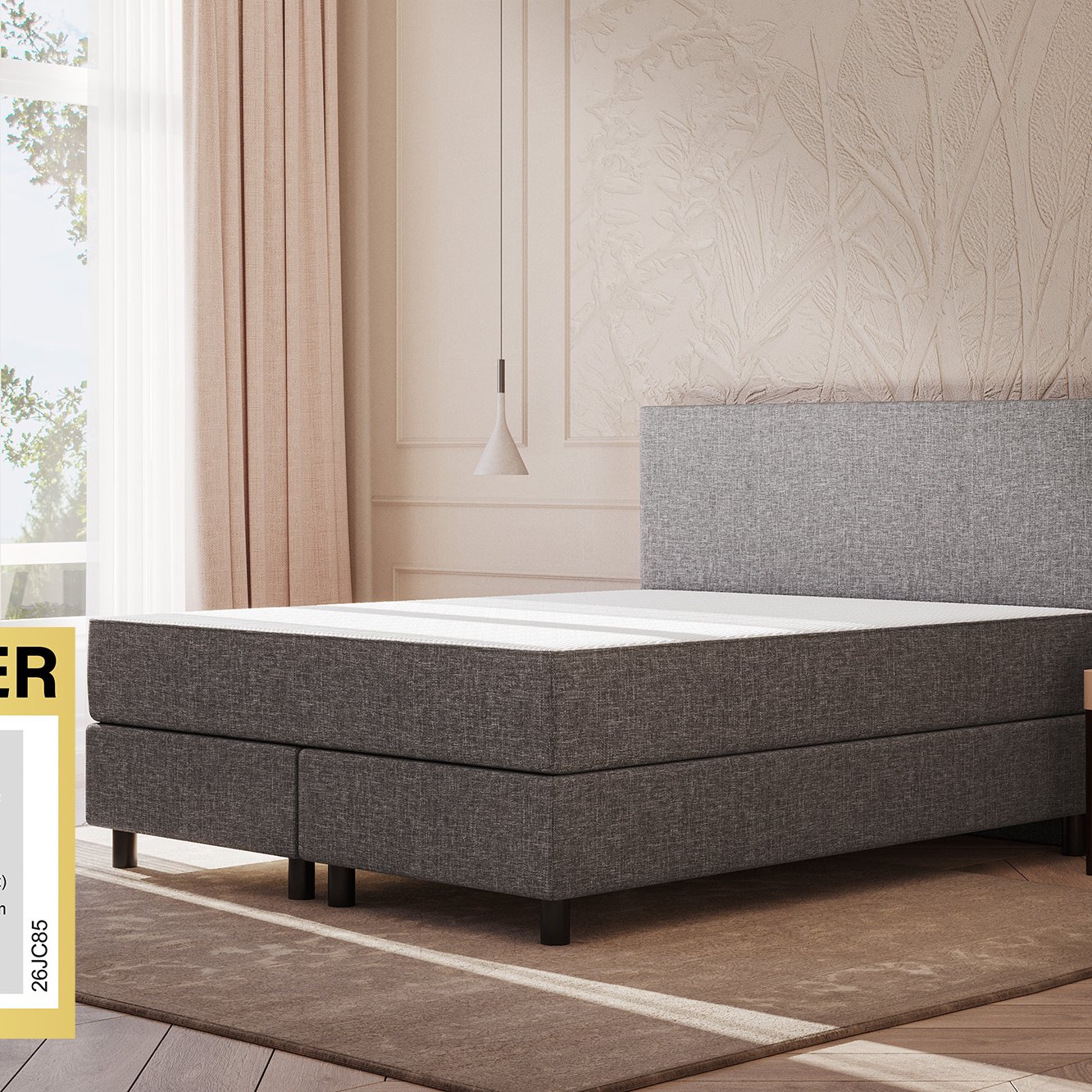 Emma Original Boxspringbett Komfort 140x200cm - Dunkelgrau - Füße Schwarz - Kopfteil klassisch