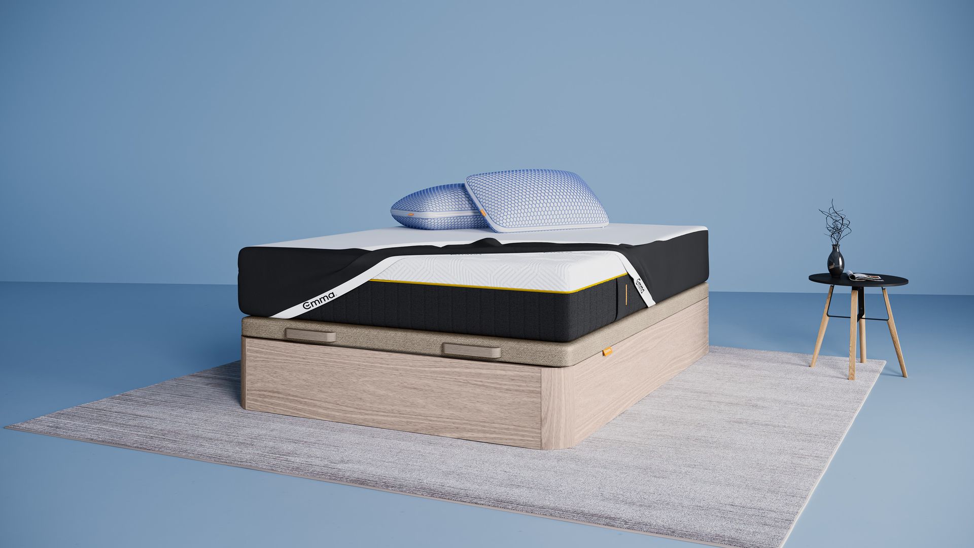 Canapé con colchon hybrid elite y almohadas viscoelásticas elite