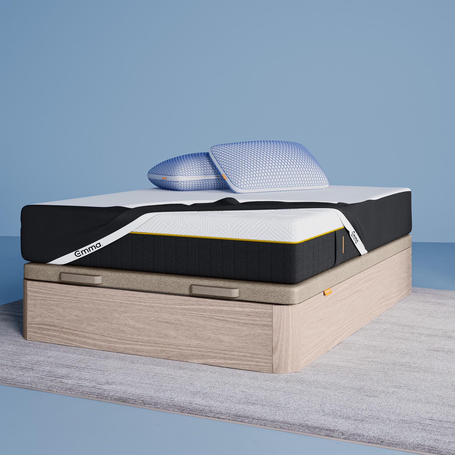 Canapé con colchon hybrid elite y almohadas viscoelásticas elite