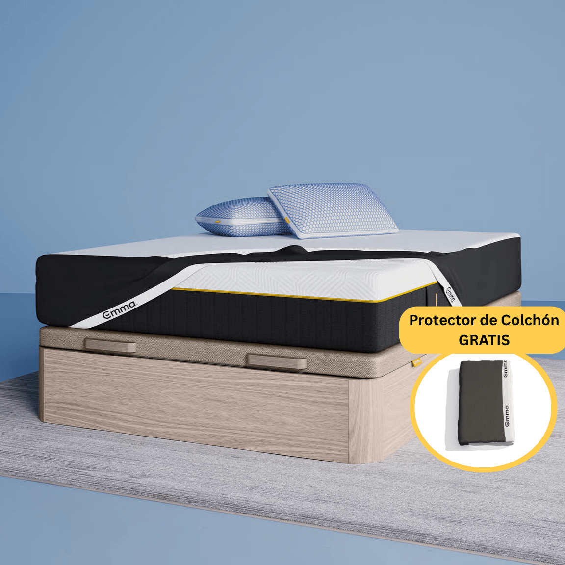 Canapé con colchon hybrid elite y almohadas viscoelásticas elite