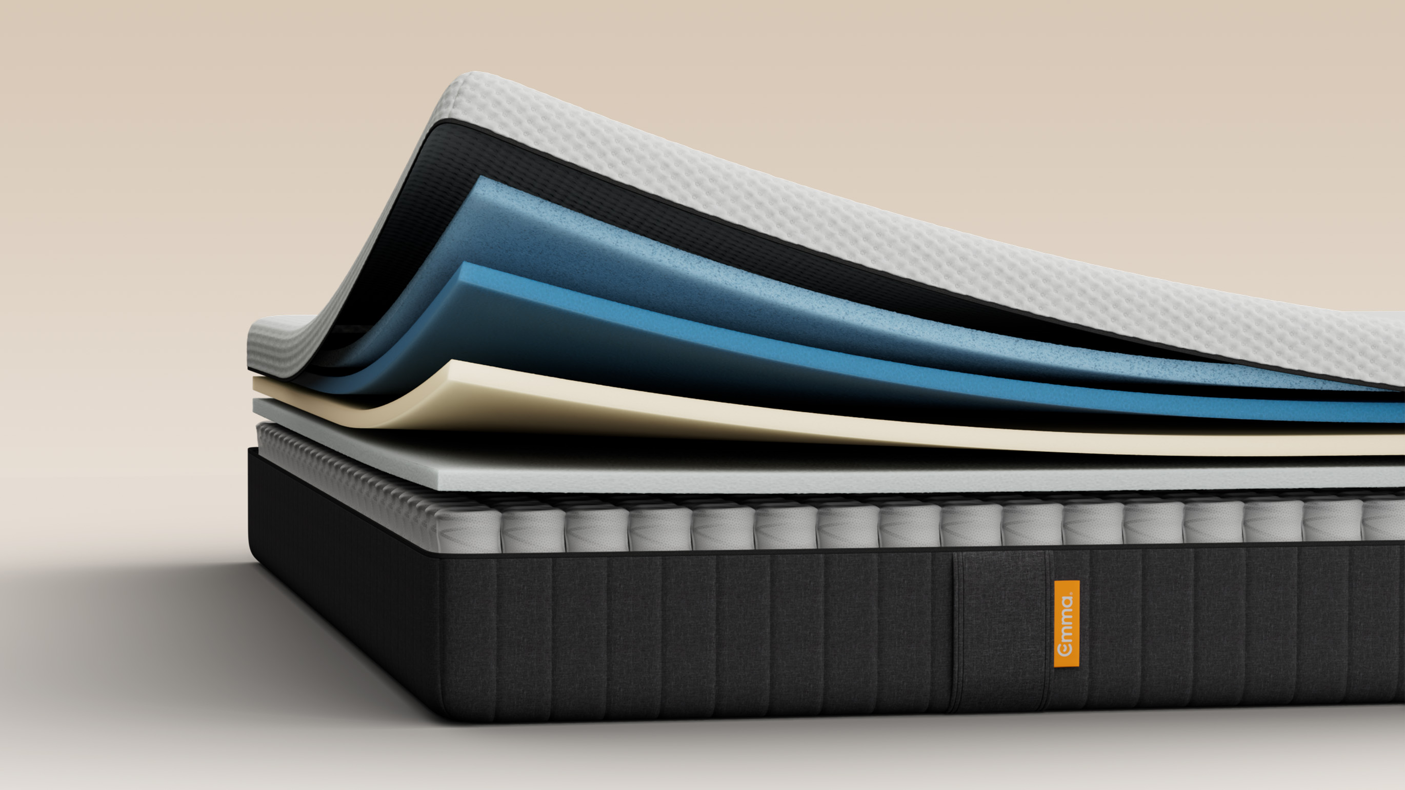 Illustrative cutaway showing the mattress layers and pocket springs.