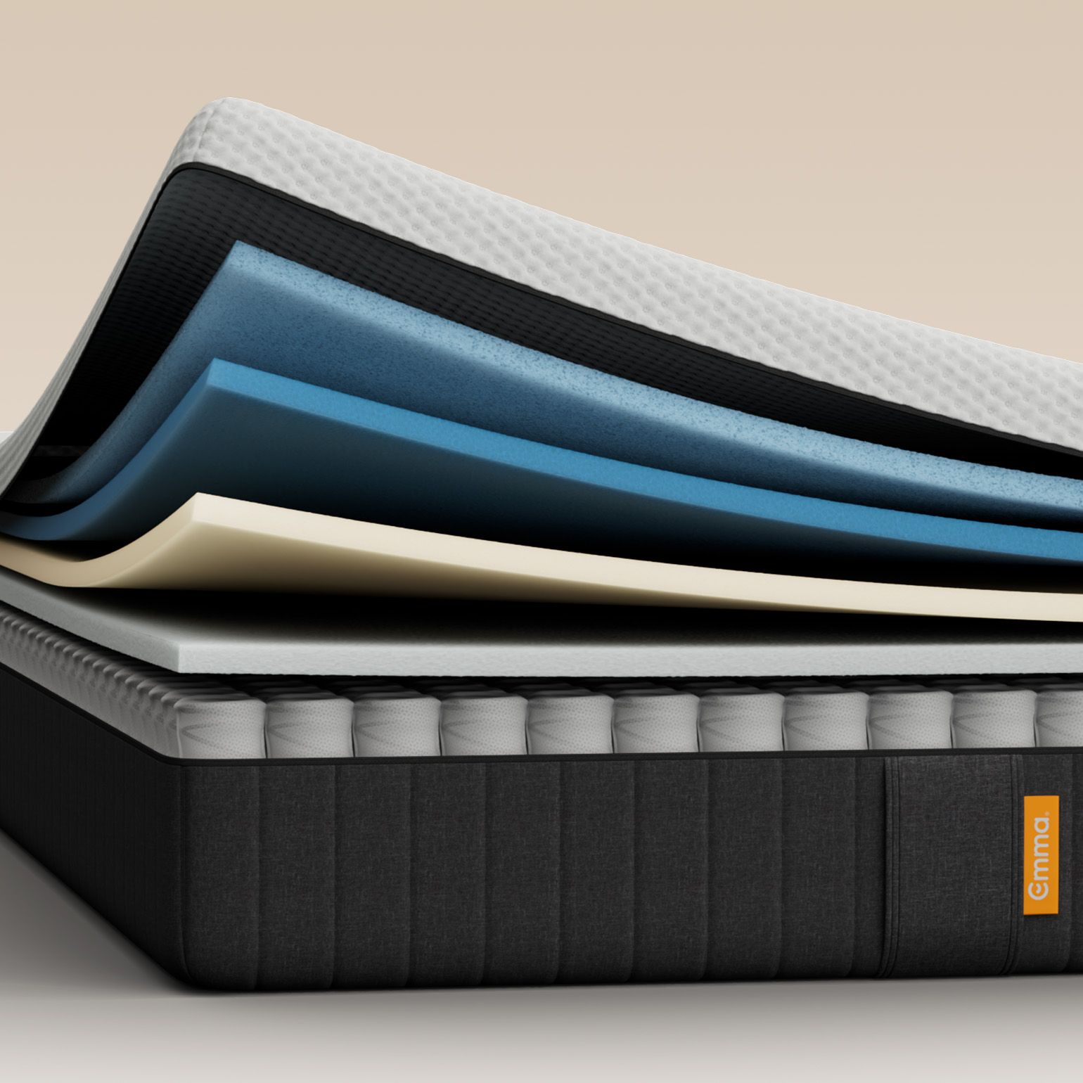 Corte ilustrativo que muestra las capas del colchón y los muelles ensacados.