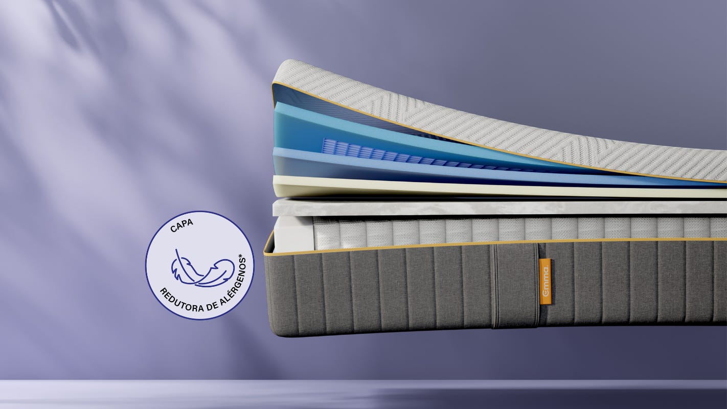 Imagem do colchão Emma Zero Gravity com detalhes das camadas visíveis