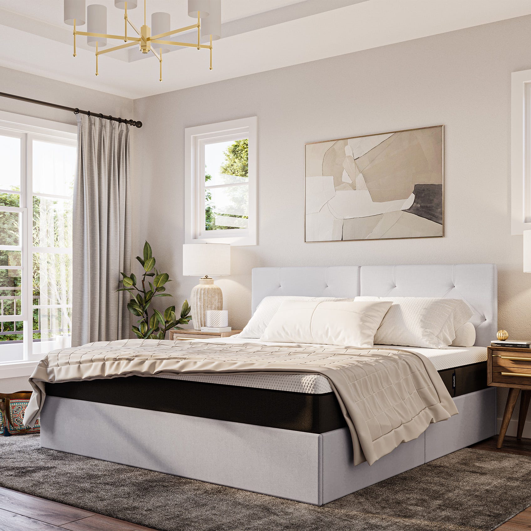 Emma Ottoman Bed light grey colour in a bedroom set.