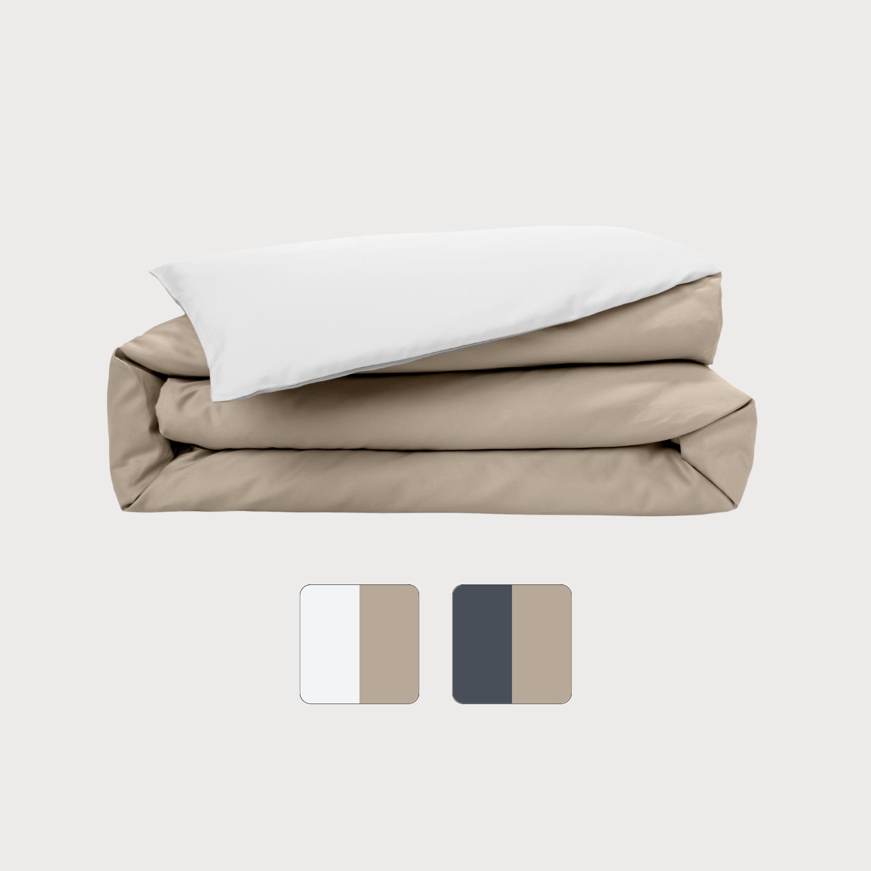 Imagem de uma capa de edredon Emma em algodão, em bege e creme, com um fundo branco