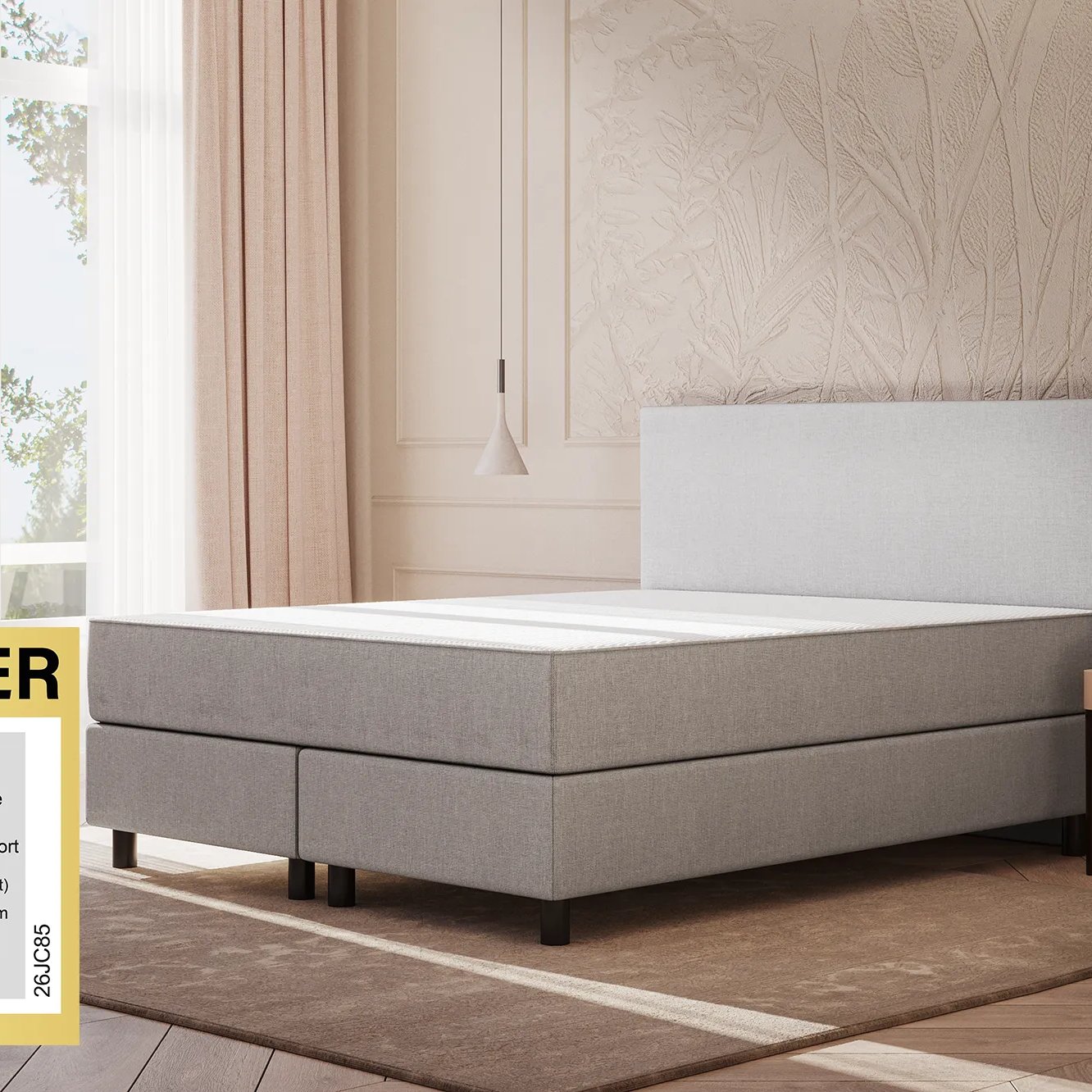 Emma Original Boxspringbett Komfort 140x200cm - hellgrau - Füße Schwarz - Kopfteil klassisch