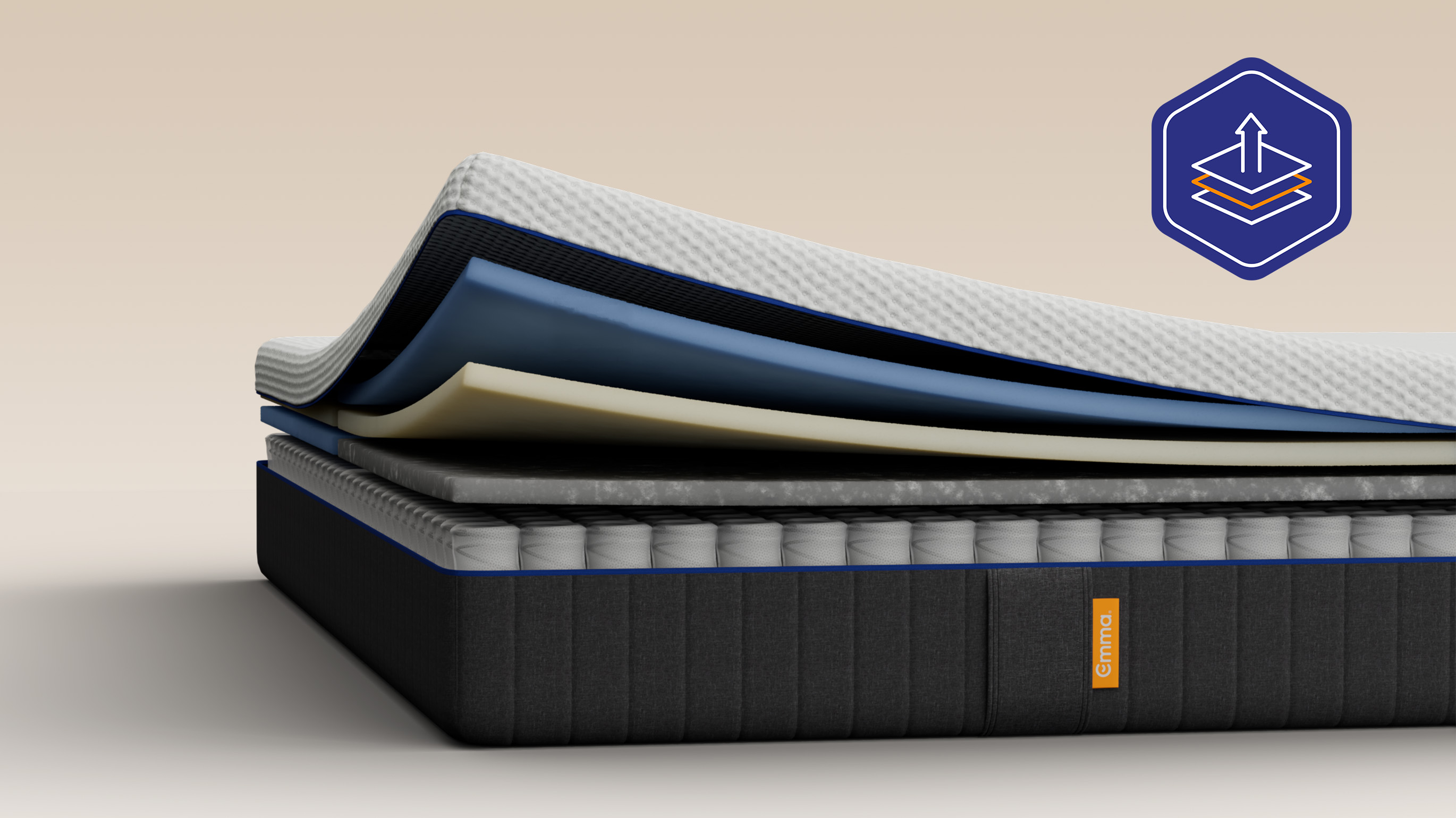 Illustrative cutaway showing the mattress layers and pocket springs with a cooling mattress cover.