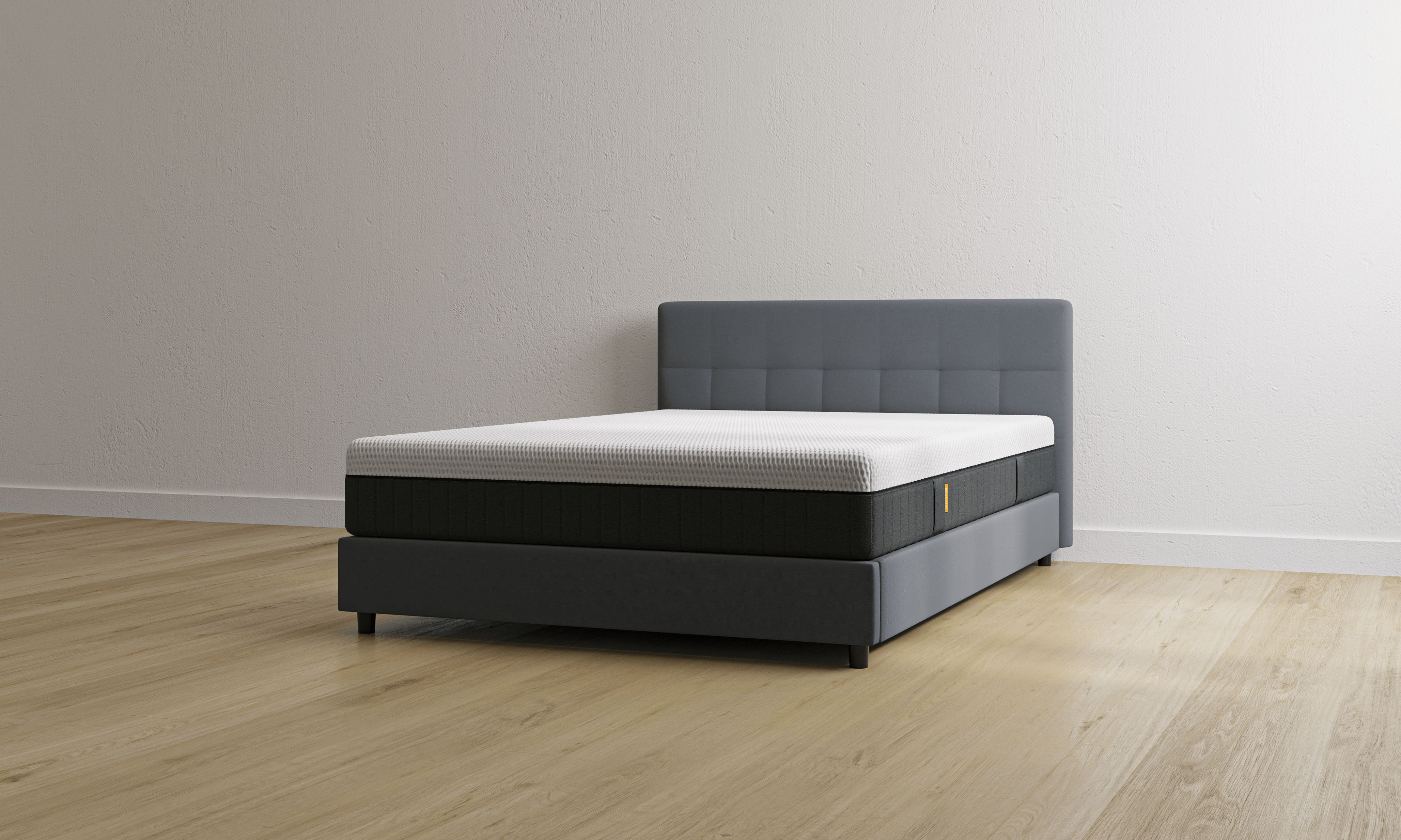 Letto contenitore grigio scuro con testiera con materasso
