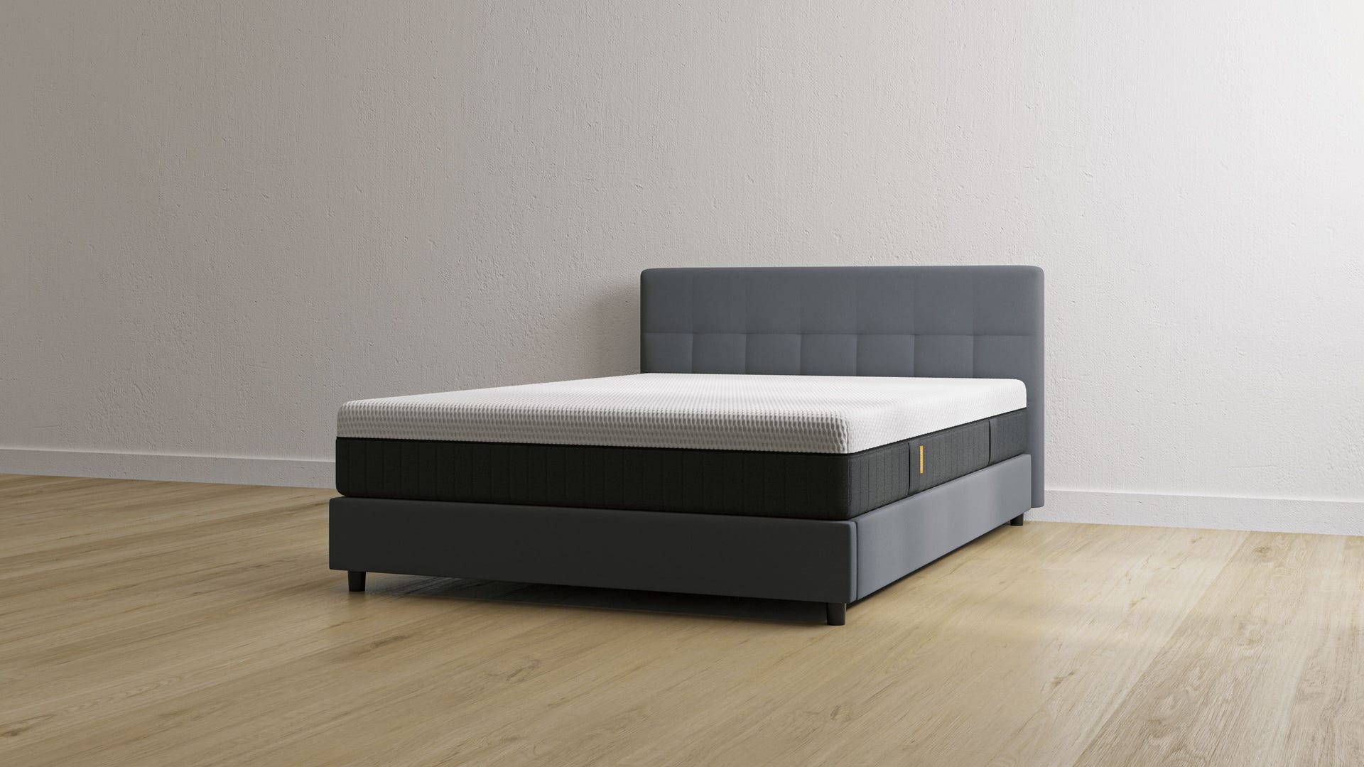 Letto contenitore grigio scuro con testiera con materasso