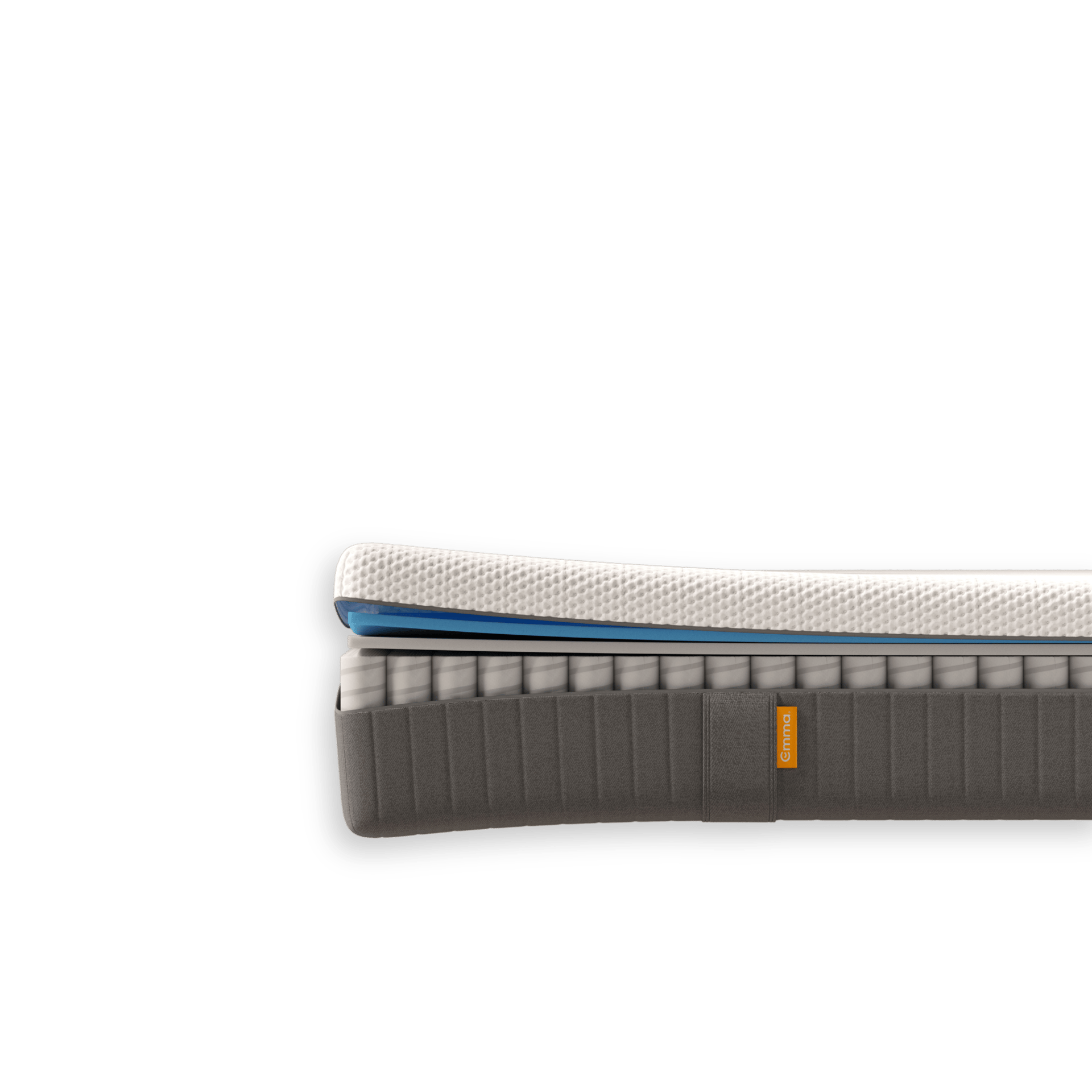 Aufgeschnittene Emma 22 Hybrid Lite Matratze mit sichtbaren Schichten.