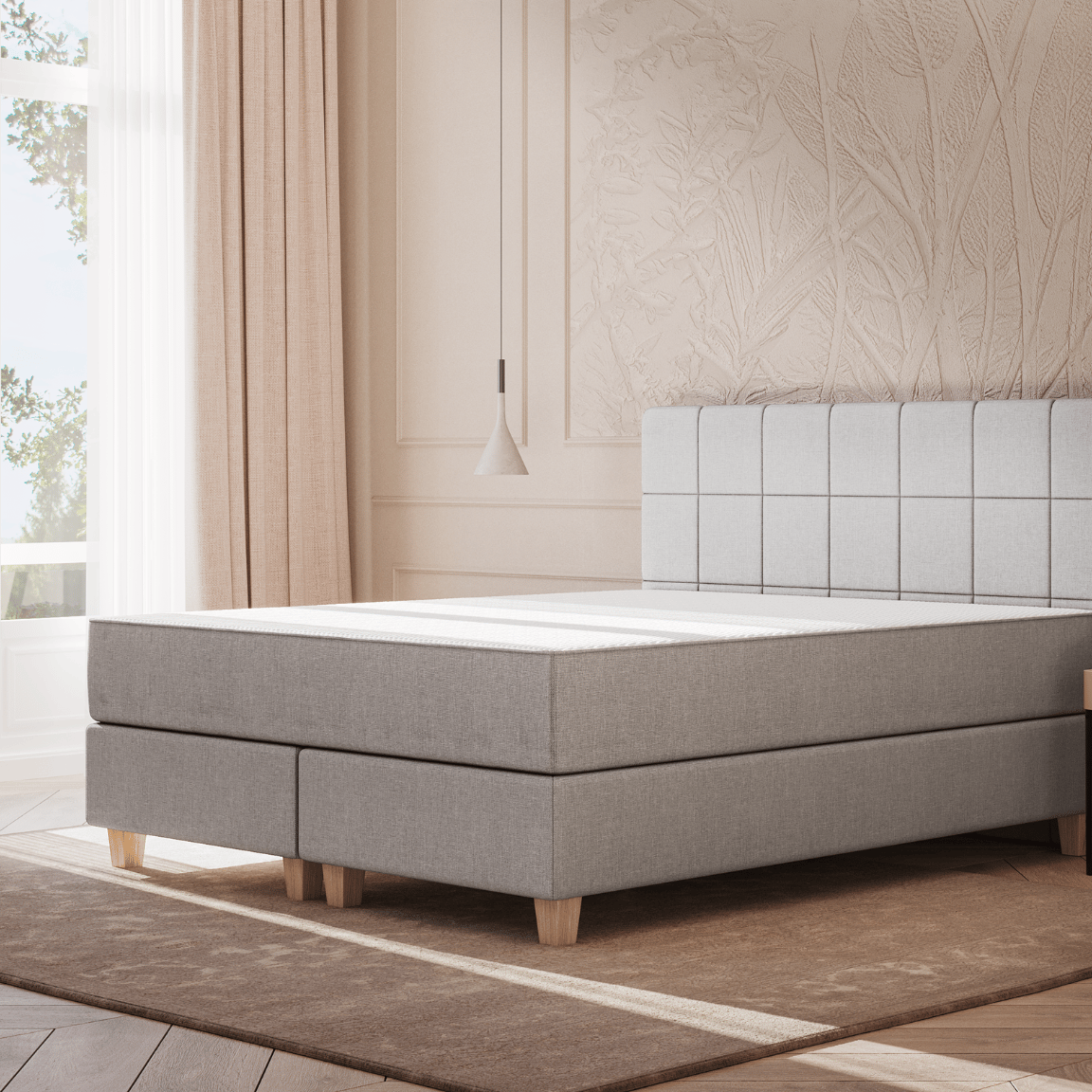 Emma Original Boxspring 180x210 - Lichtgrijs - Elegant - Eiken - Hybrid