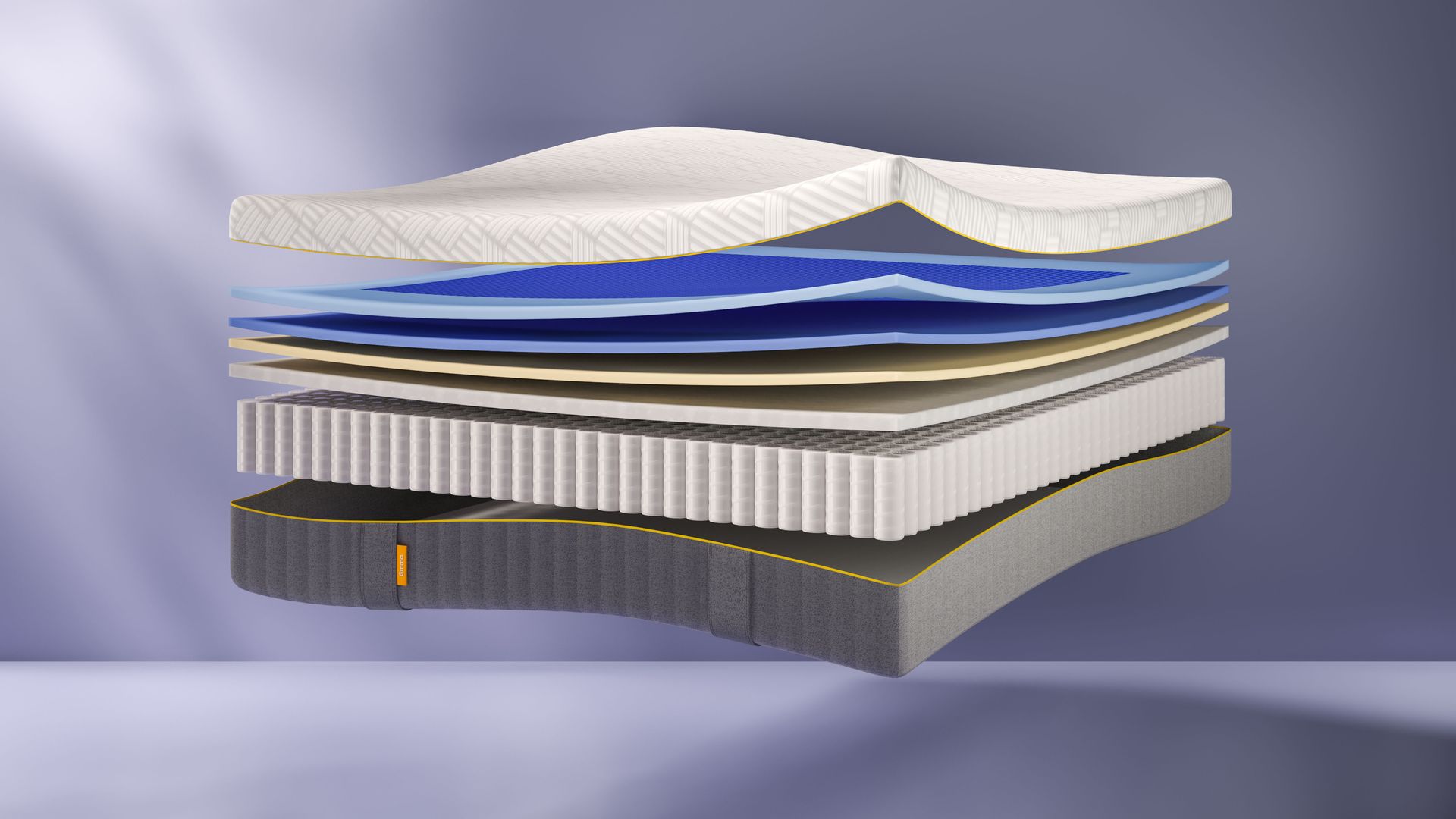 Uma imagem de um colchão Emma Original Elite, com todas as suas camadas visiveis