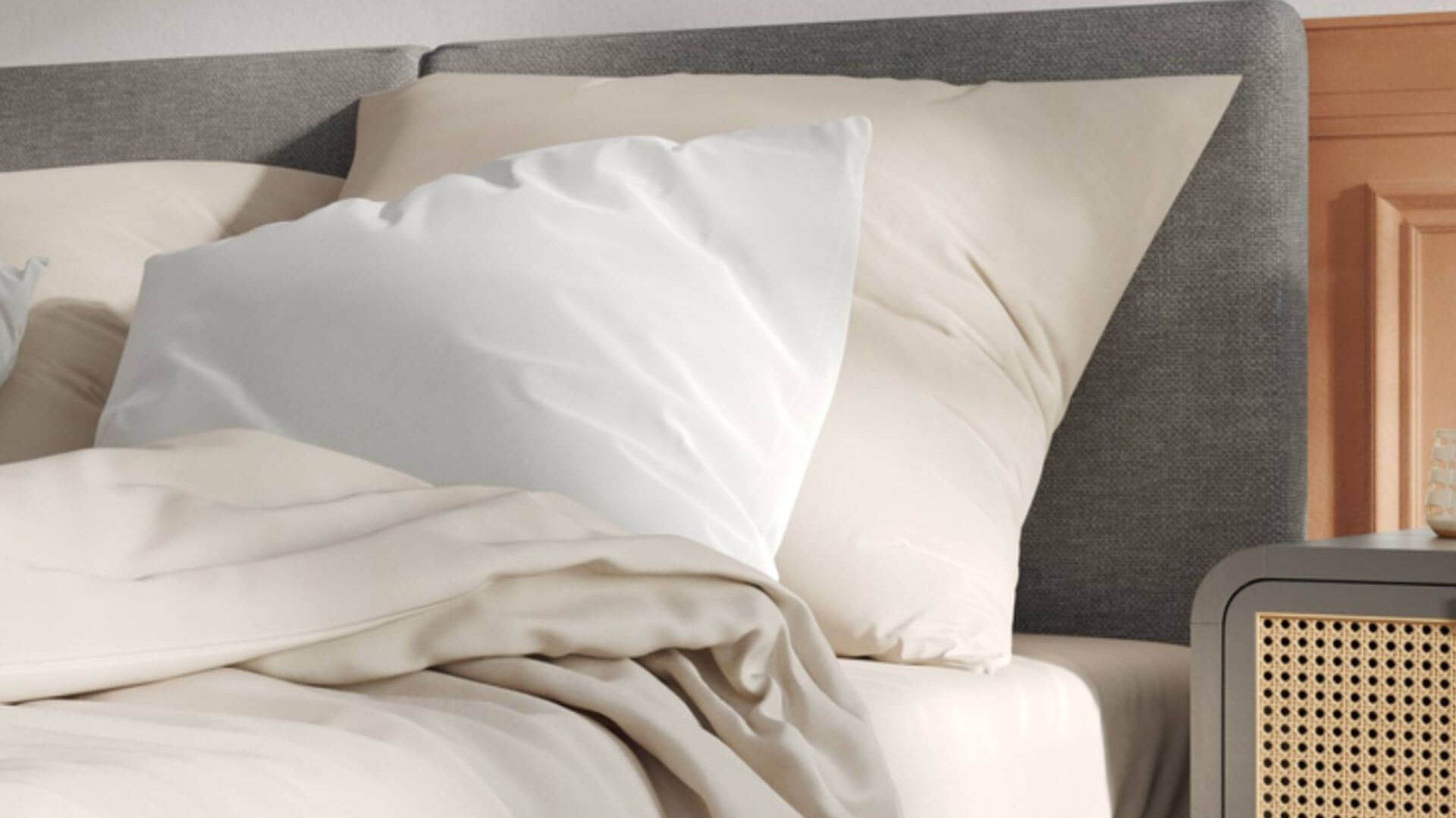 coppia federe in percalle color sabbia