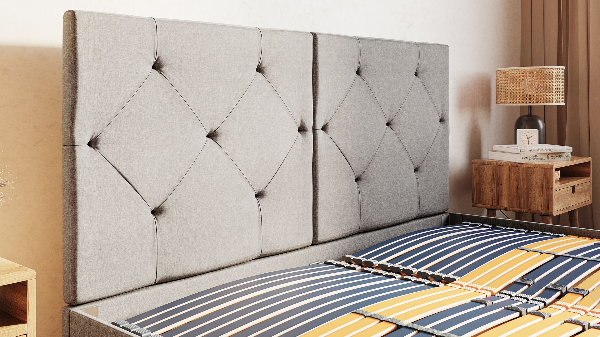 Tête de lit rembourrée avec boutons pour lit coffre