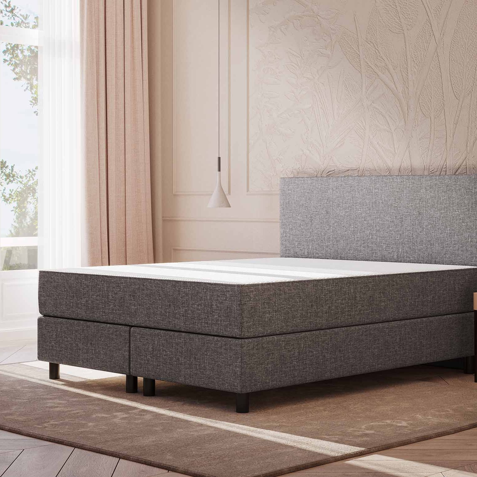 Emma Original Boxspringbett Komfort 180x210cm - Dunkelgrau - Füße Schwarz - Kopfteil klassisch