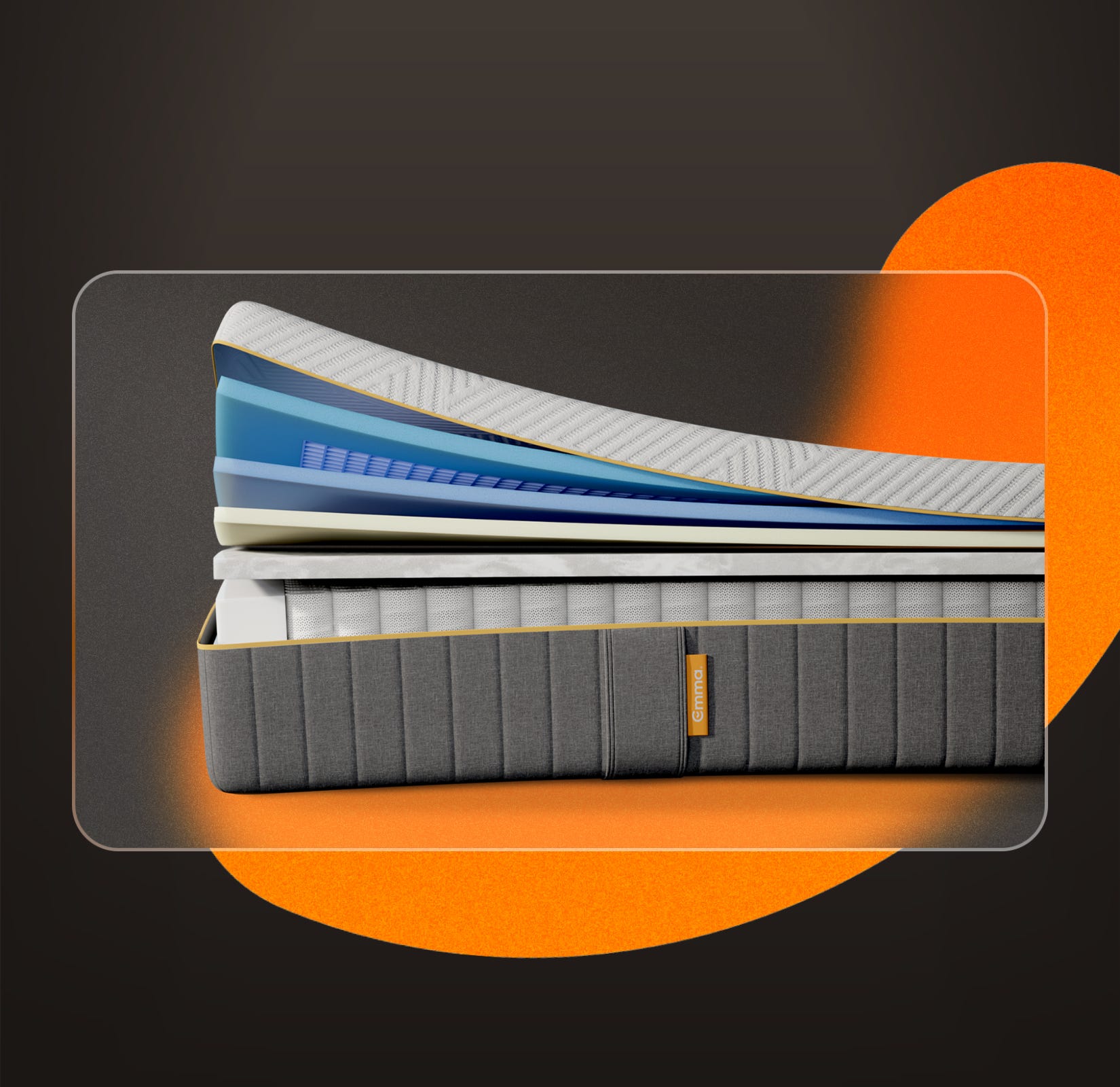 Imagem do colchão Emma Zero Gravity com detalhes das camadas visíveis