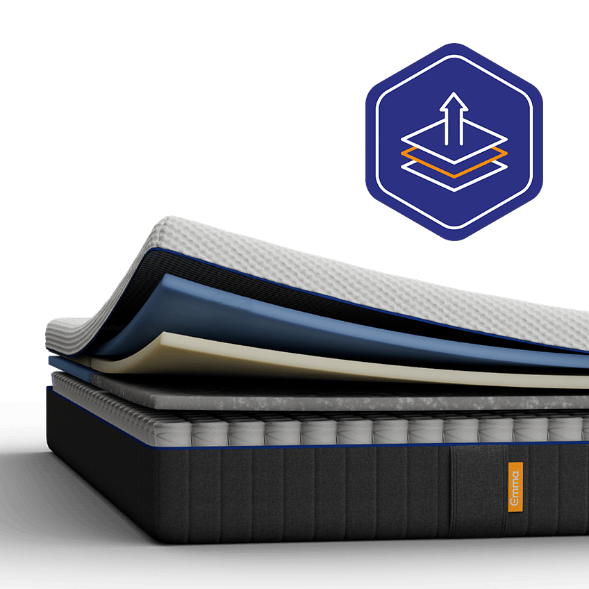 White Emma mattress shown on a neutral background, with a cooling mattress cover.