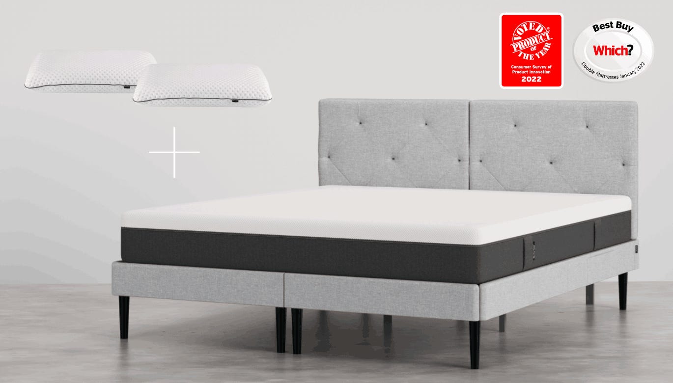 Emma Light Gray Signature Bed with Tufted Headboard and Mattress