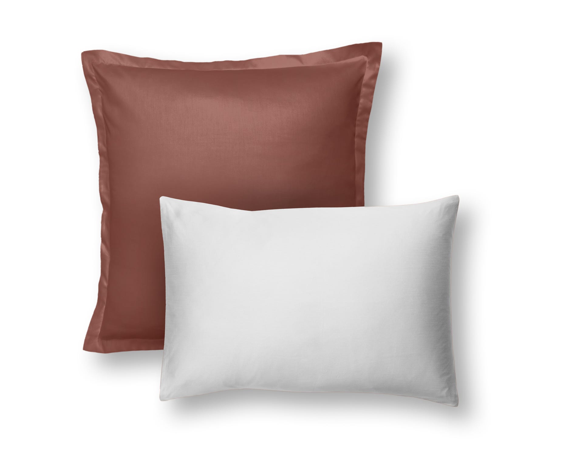 Zwei Emma Premium Kopfkissenbezüge in terracotta und weiss im Wendedesign.