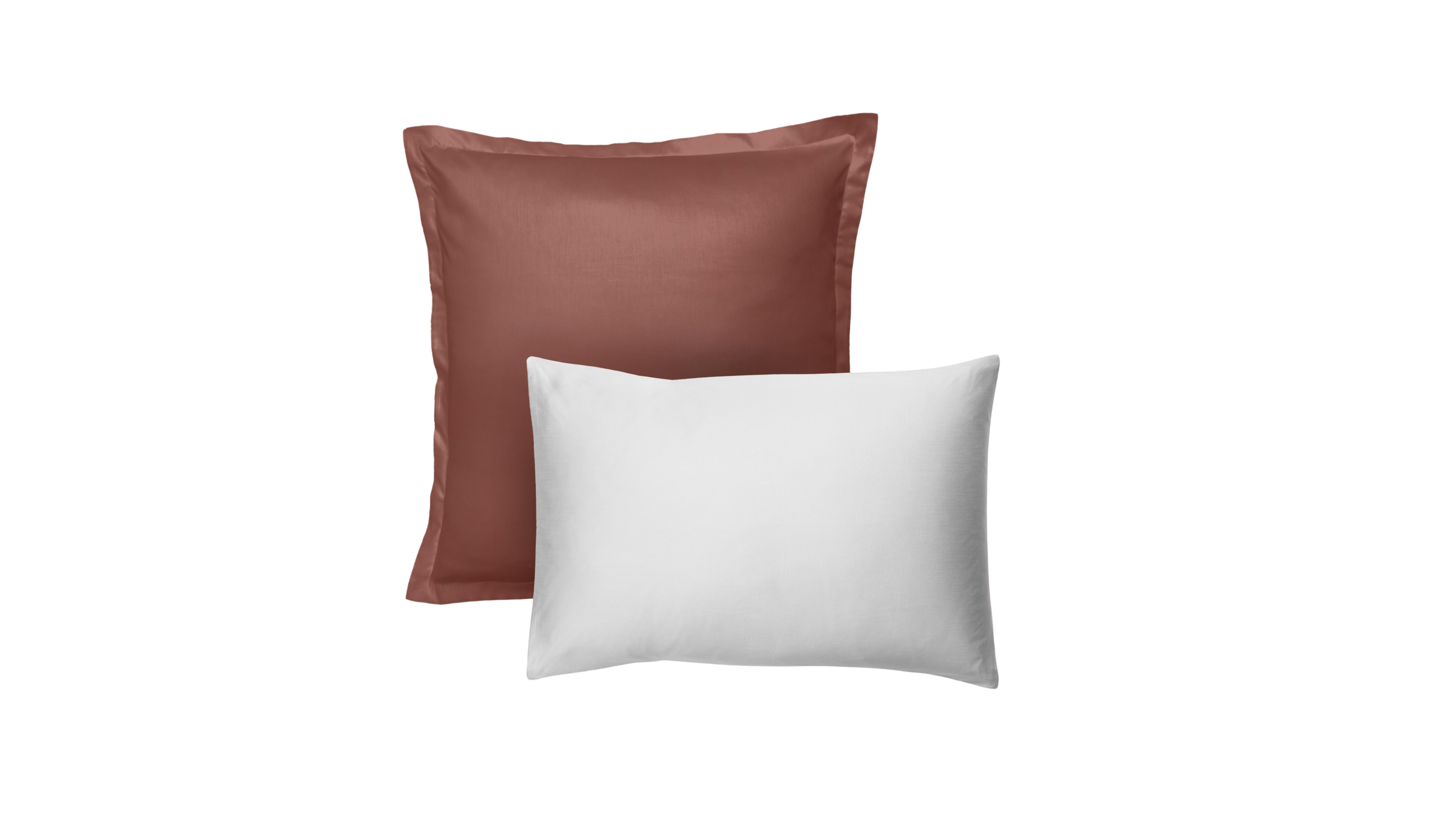 Zwei Emma Premium Kopfkissenbezüge in terracotta und weiss im Wendedesign. 