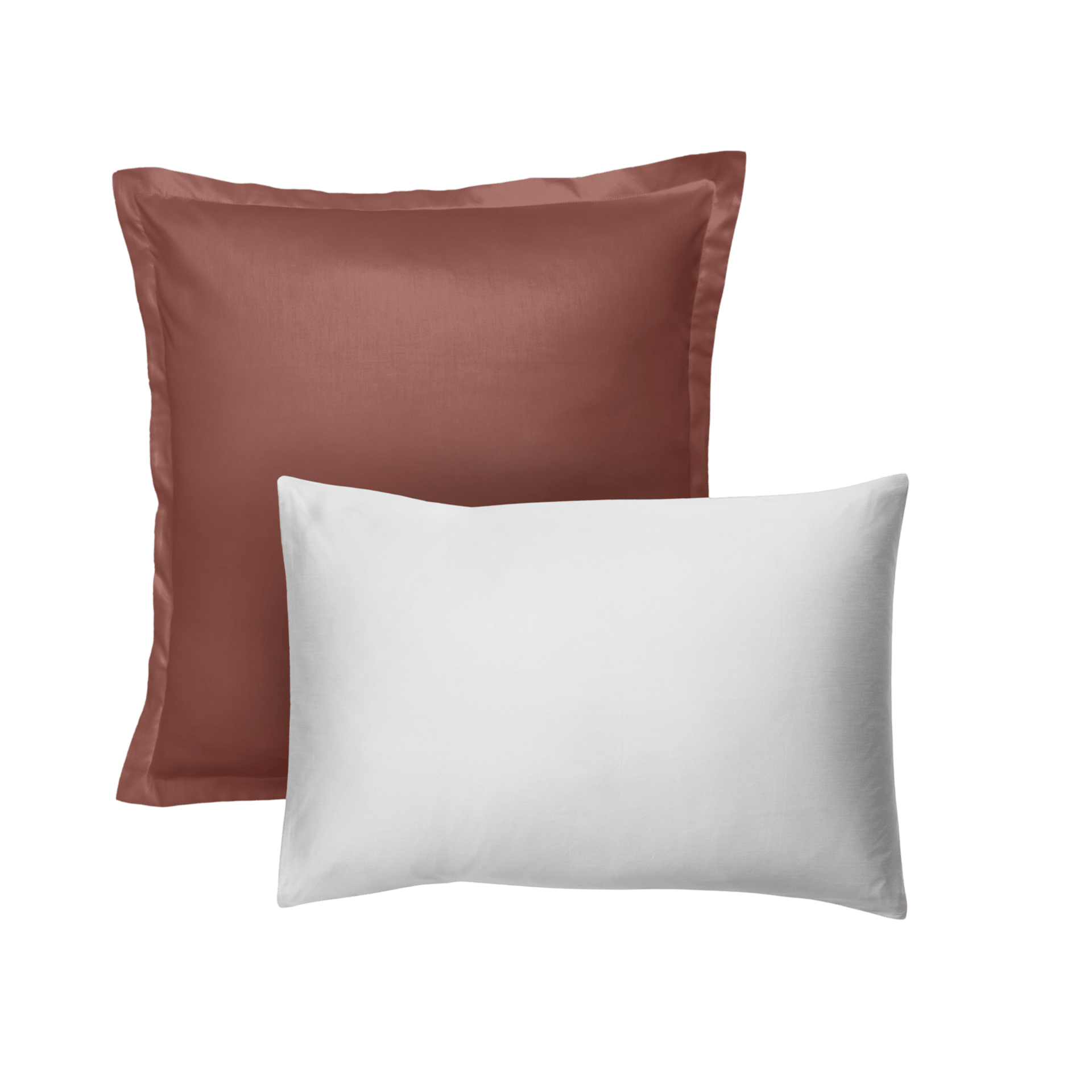 Zwei Emma Premium Kopfkissenbezüge in terracotta und weiss im Wendedesign.