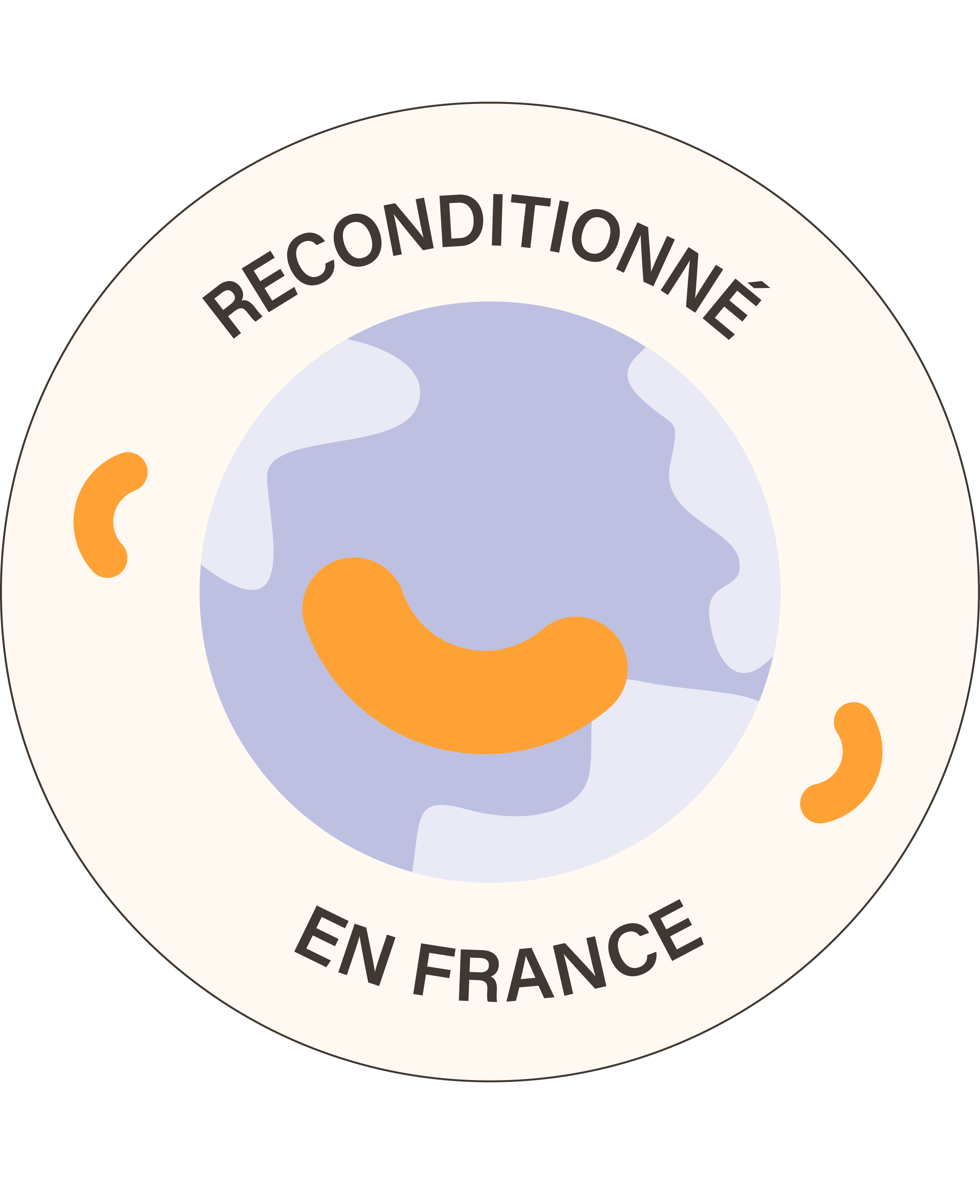 Logo circulaire “Seconde Vie” avec une illustration stylisée de la Terre en bleu et blanc, et une forme orange au centre. Le texte “Seconde Vie” apparaît en haut et en bas du cercle sur fond blanc.