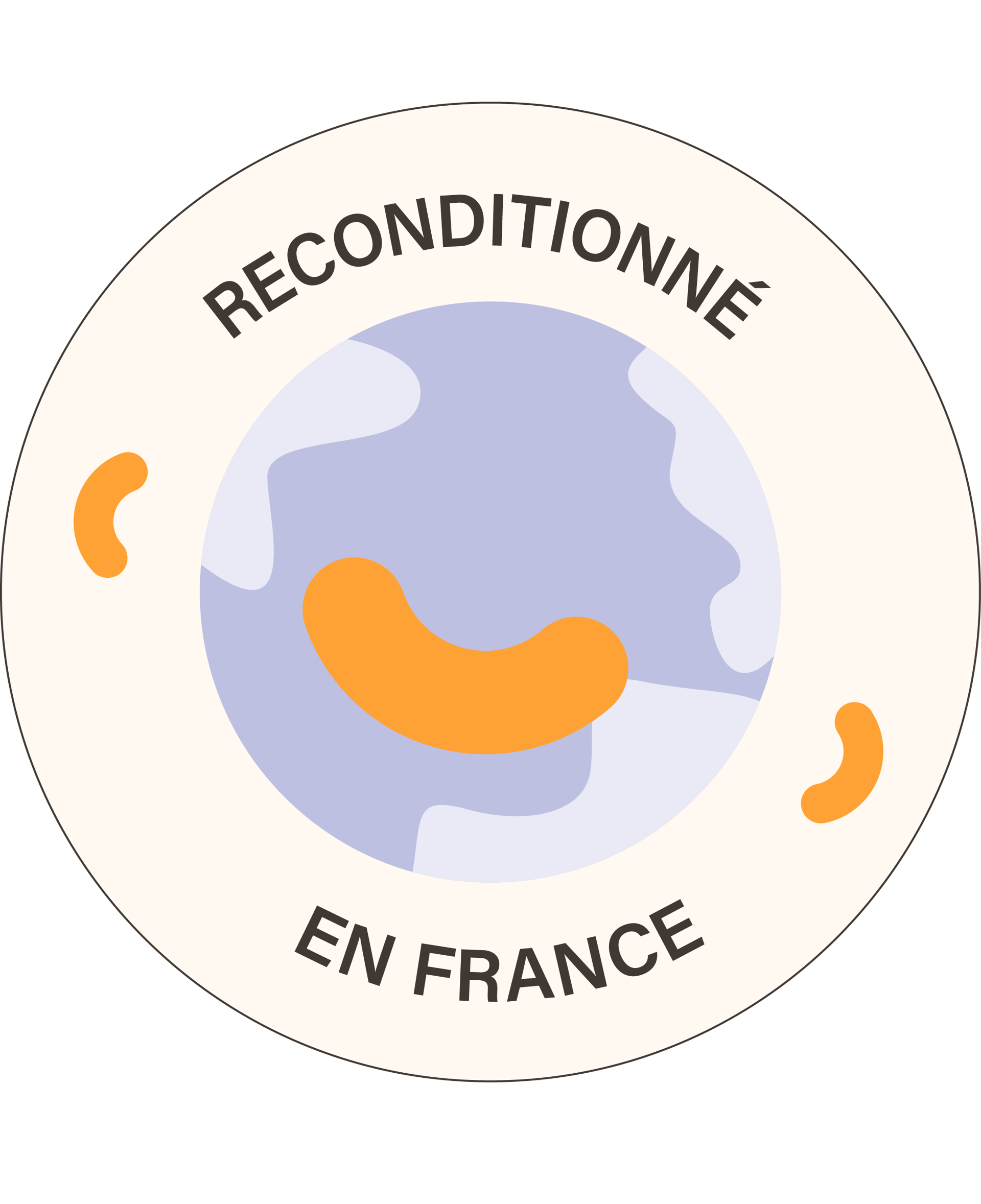 Logo circulaire “Seconde Vie” avec une illustration stylisée de la Terre en bleu et blanc, et une forme orange au centre. Le texte “Seconde Vie” apparaît en haut et en bas du cercle sur fond blanc.