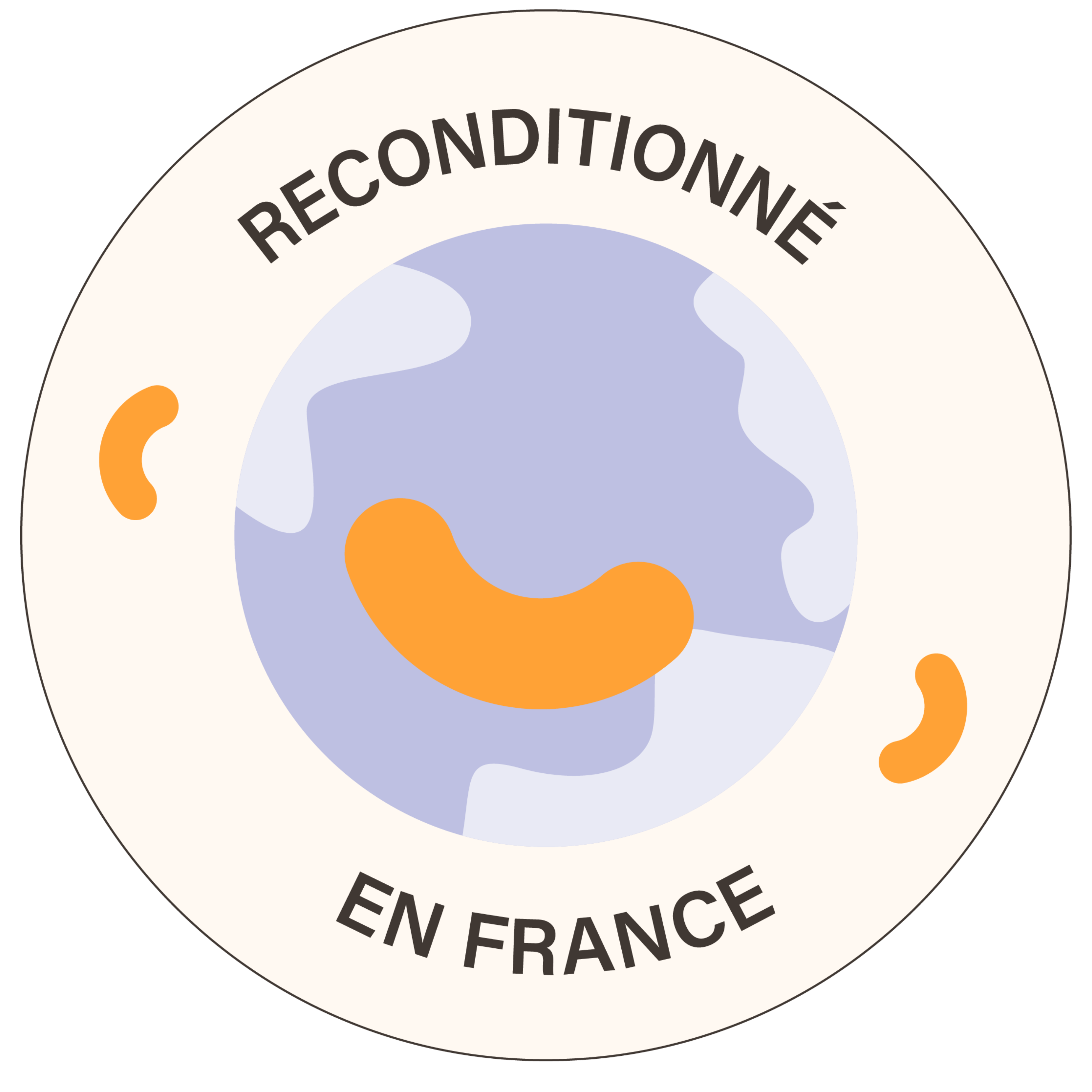 Logo circulaire “Seconde Vie” avec une illustration stylisée de la Terre en bleu et blanc, et une forme orange au centre. Le texte “Seconde Vie” apparaît en haut et en bas du cercle sur fond blanc.