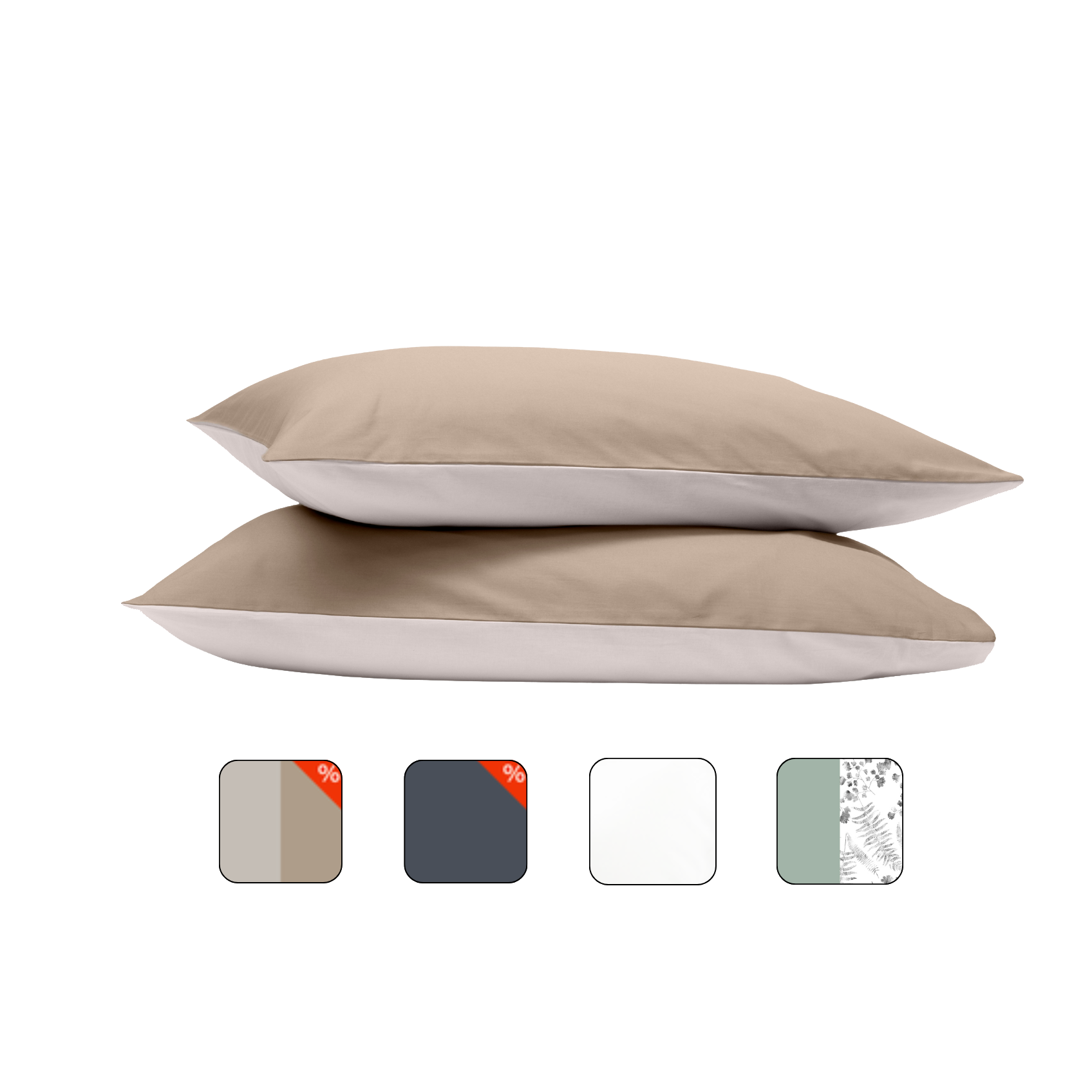 Uma imagem com fronhas de almofada Emma, nas cores bege e creme