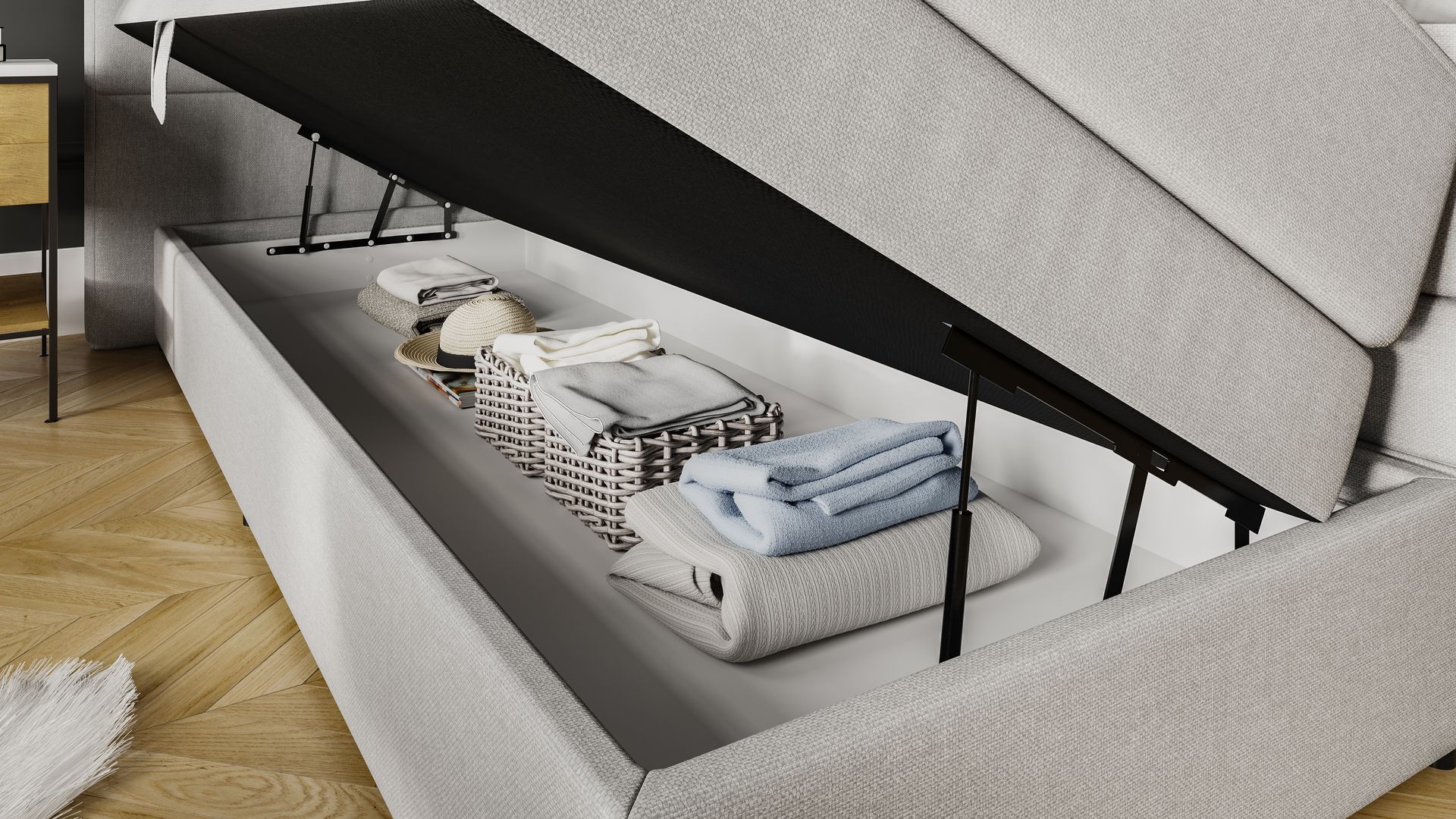Lit Boxspring Royal avec rangement ouvert
