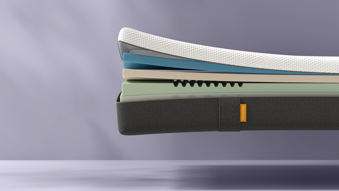 Colchão Emma Original com suas 3 camadas e capa visíveis