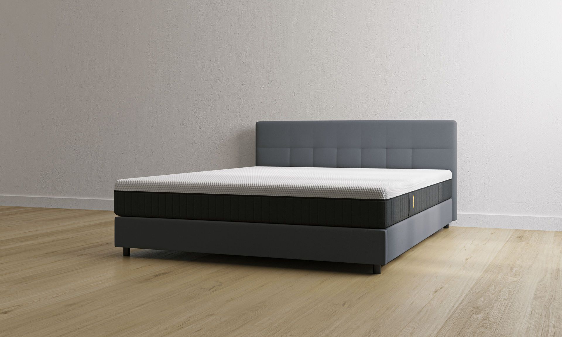 Letto contenitore grigio scuro con testiera con materasso