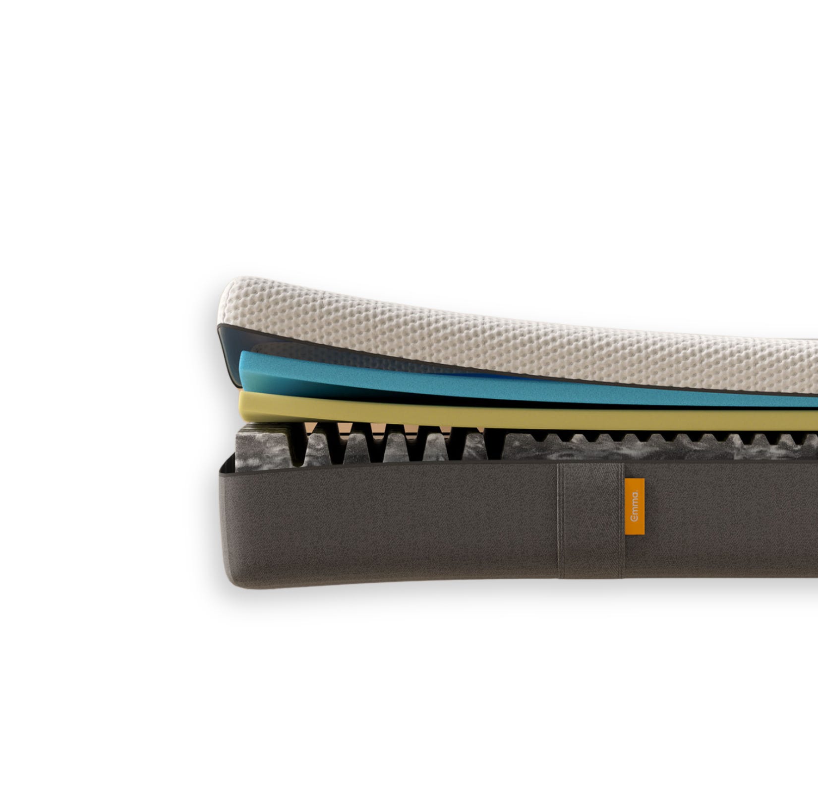 Aufgeschnittene Emma 25 Flip Matratze mit sichtbaren Schichten.