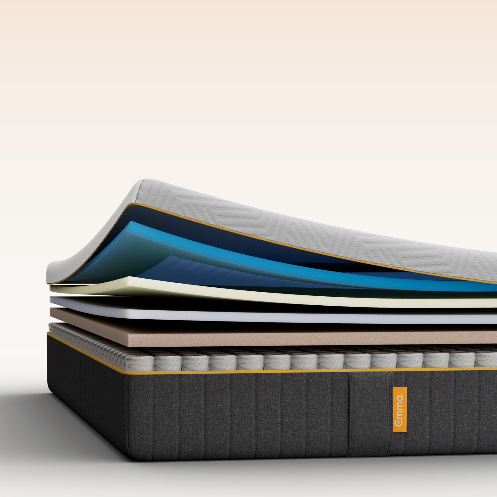 Illustrative cutaway showing the mattress layers and pocket springs of Emma Original Elite Mattress.