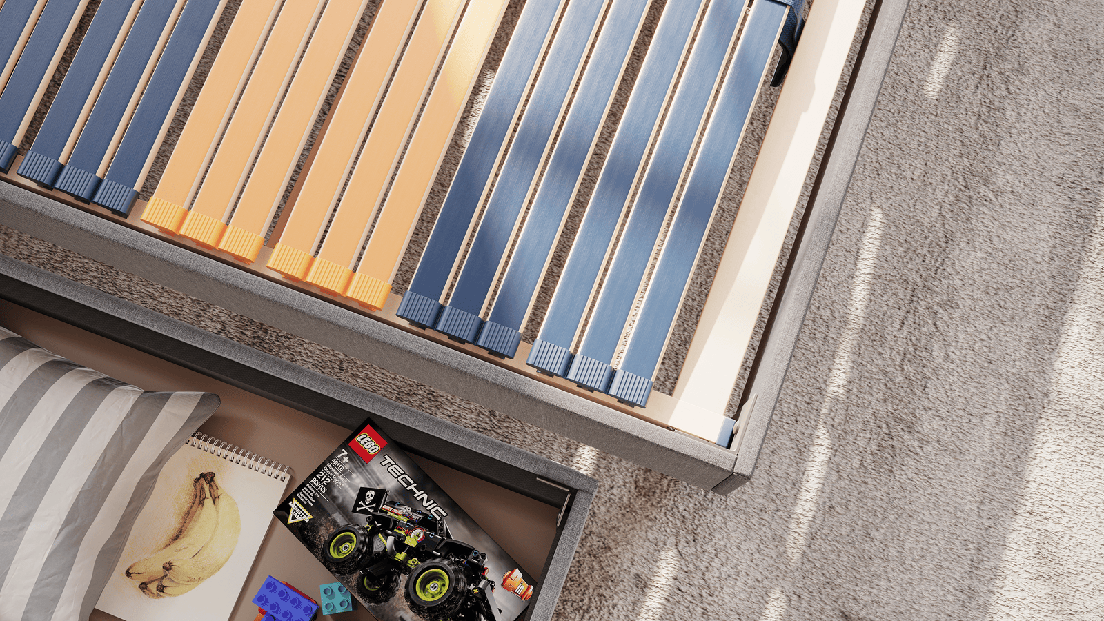 Orange and blue premium slats available with the premium signature bed.