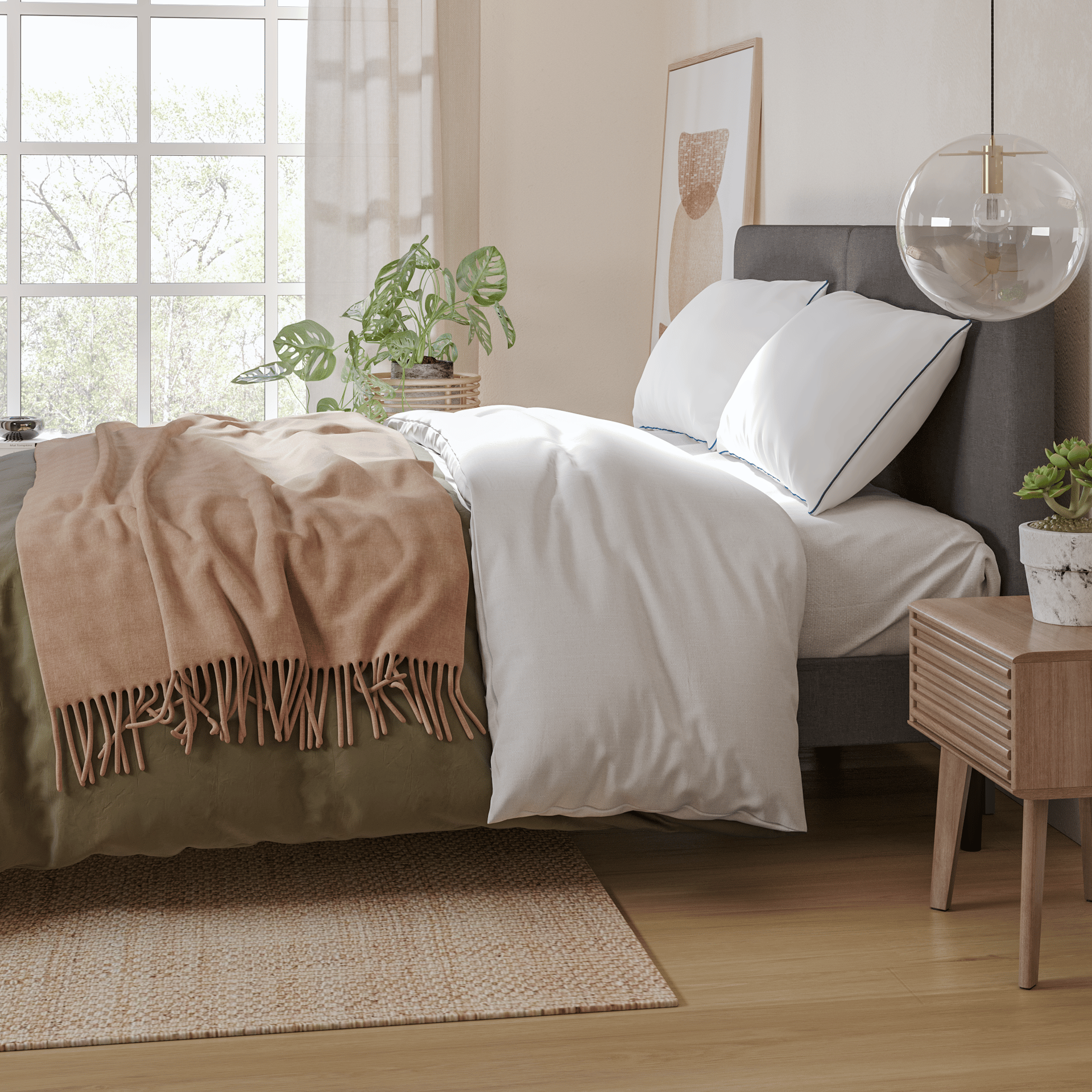 Emma Classic Flauschpolster auf einem bequemen Bett von der Seite