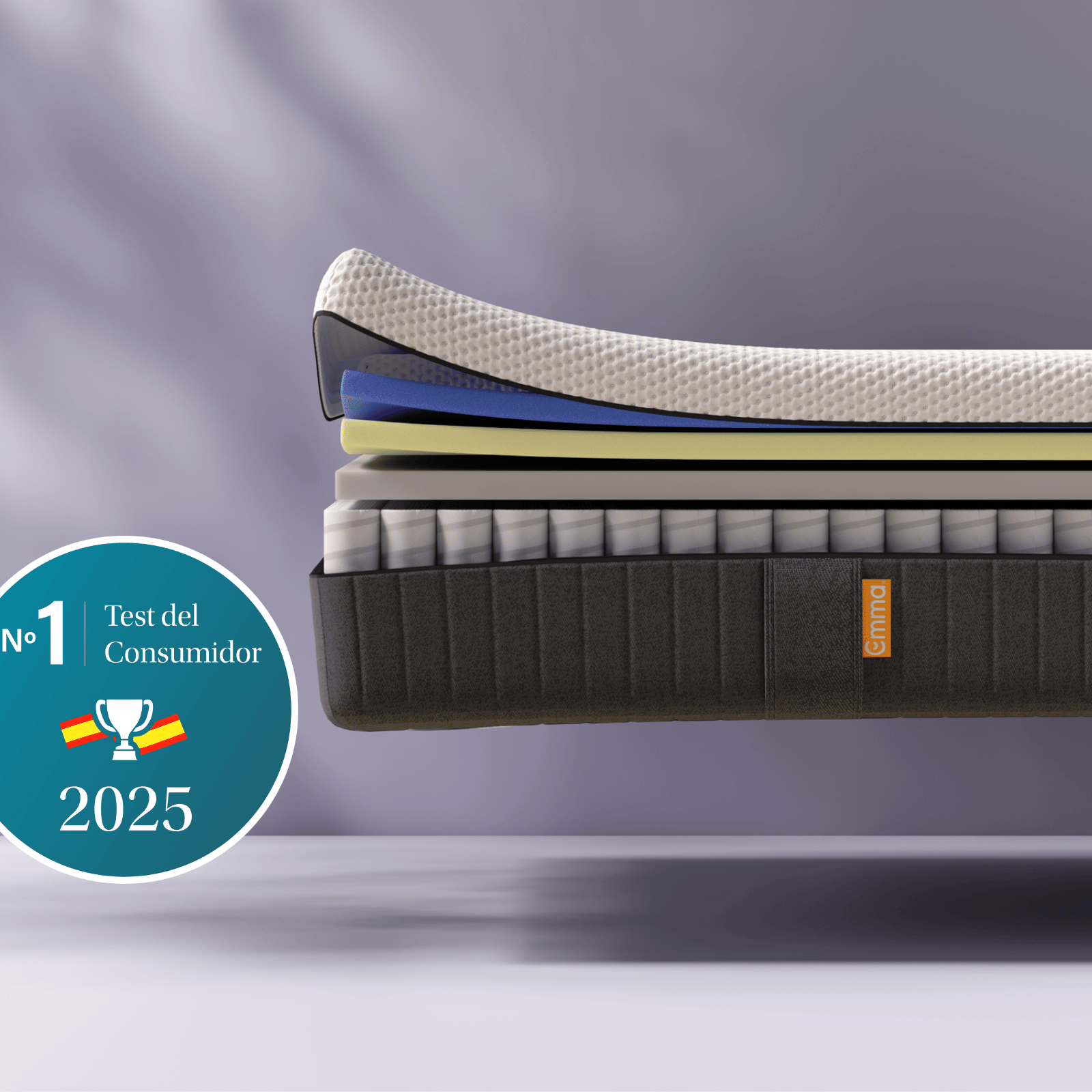 Colchon emma hybrid premium con el sello ganador del numero 1 del test del consumidor en azul 2025
