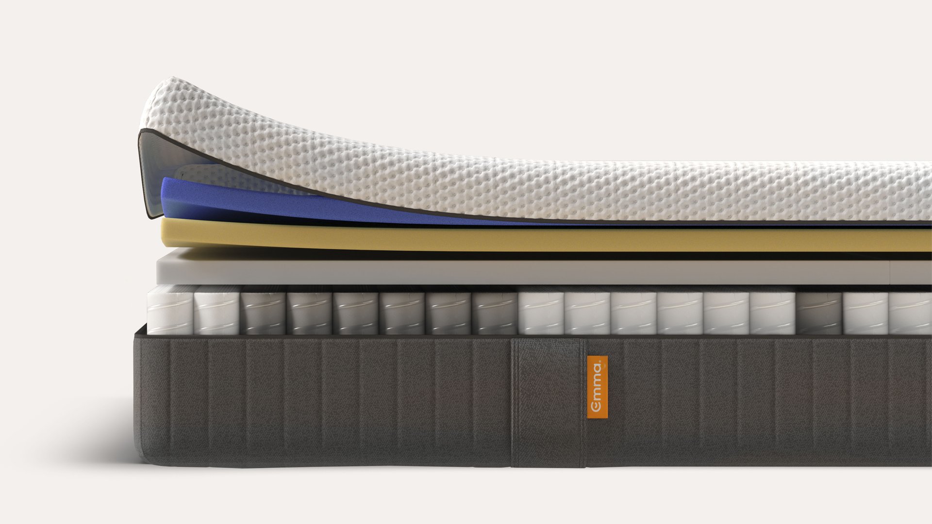 Visione laterale materasso con molle insacchettate e memory foam