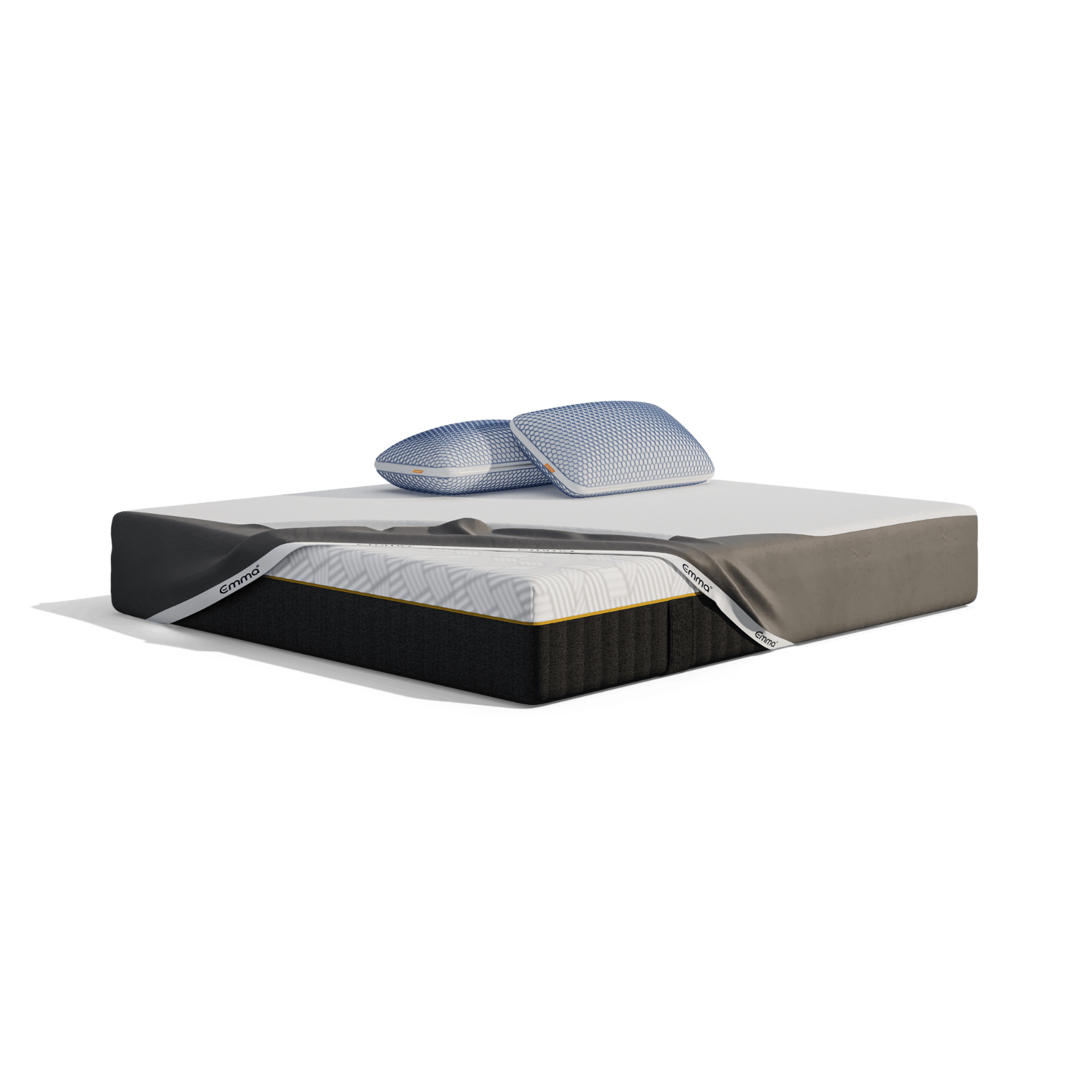 Uma imagem do Pack Emma Elite Plus, que inclui um colchão Emma Elite Plus e almofadas Microfbira Original Elite
