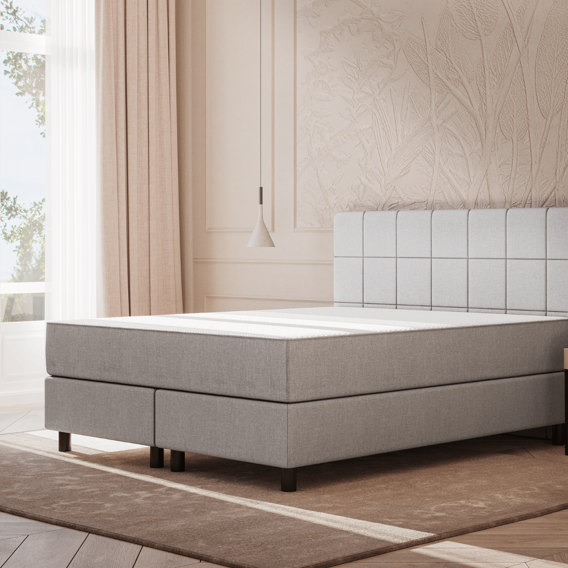 Emma Original Boxspring 160x200 - Lichtgrijs - Elegant - Zwart Eiken - Hybrid